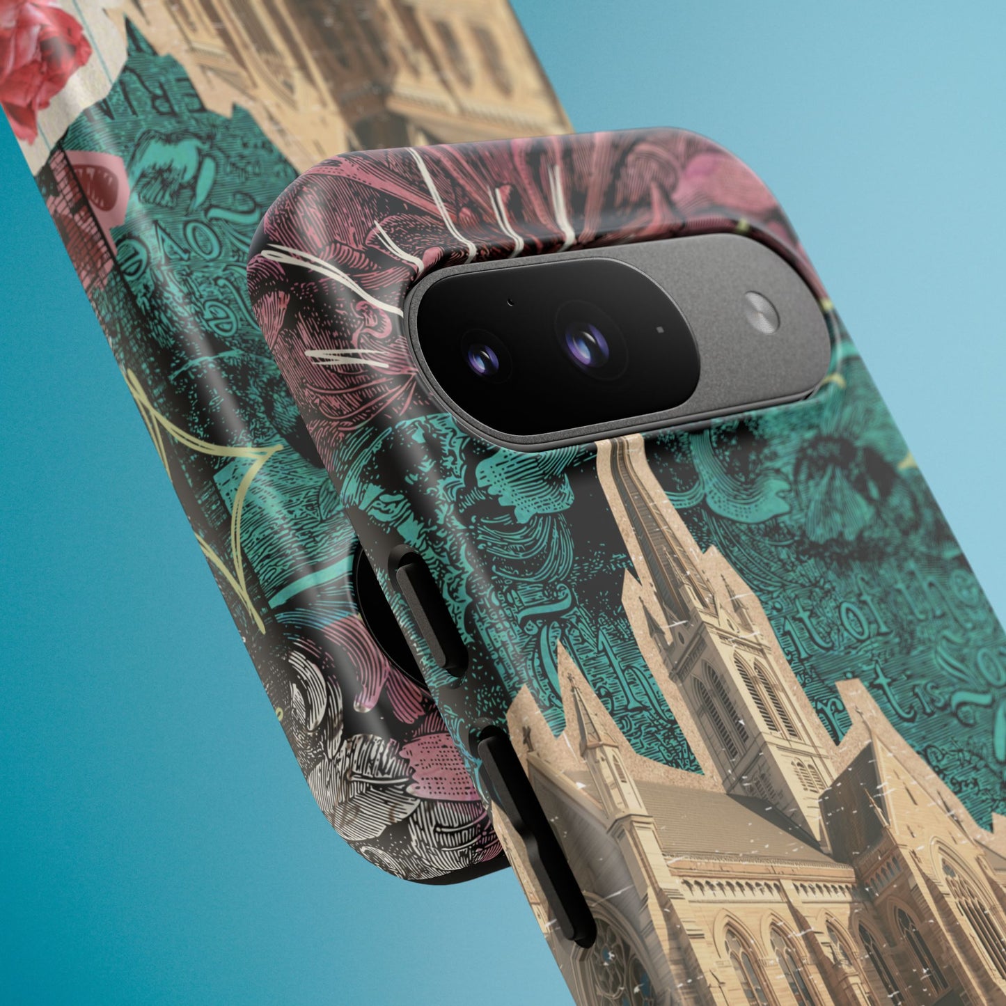 Gothic Cathedral Phone Case, Dark Academia Aesthetic, Fall Floral Art iPhone Samsung Pixel Cover, Scrapbook Vintage Phone Case Design