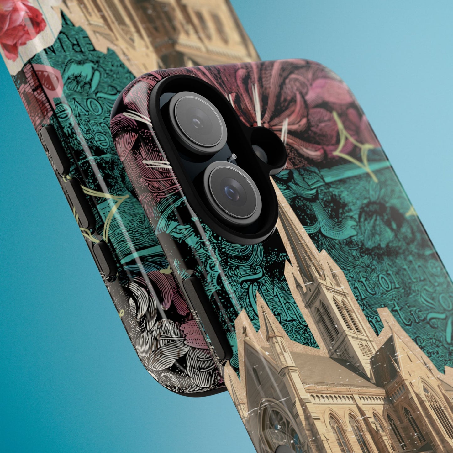 Gothic Cathedral Phone Case, Dark Academia Aesthetic, Fall Floral Art iPhone Samsung Pixel Cover, Scrapbook Vintage Phone Case Design