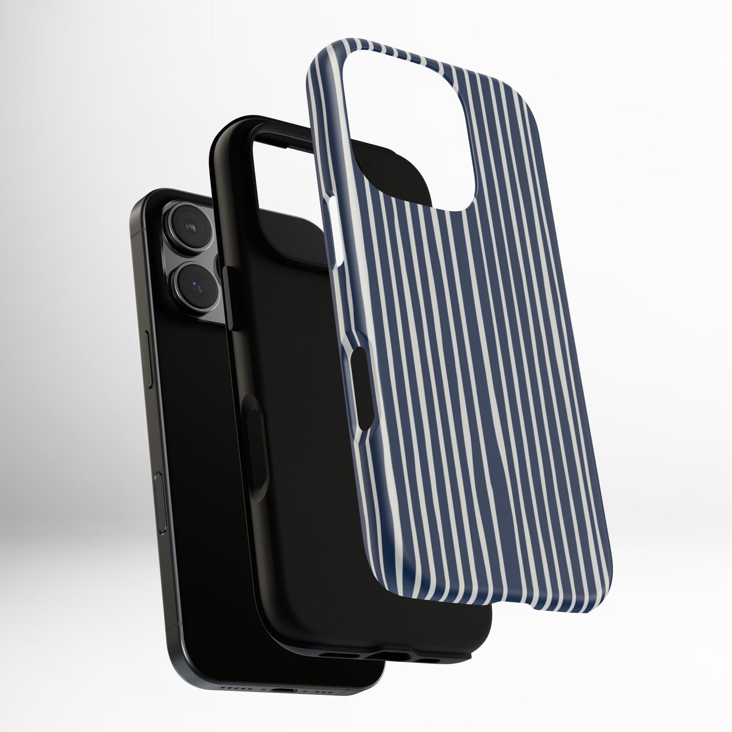 Navy Striped Phone Case | Minimalist Blue and White Stripe Design, Nautical Aesthetic Protective Cover