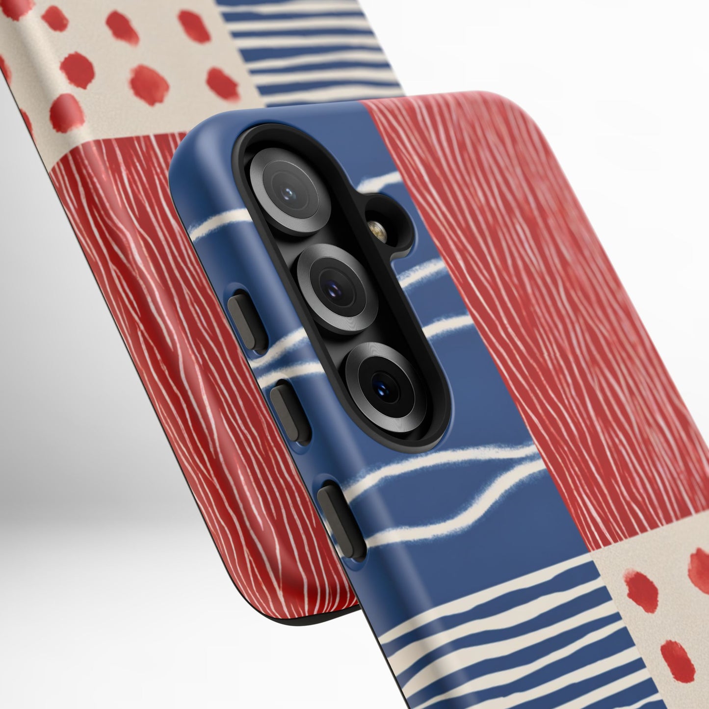 Abstract Geometric Phone Case | Red, Blue & White Pattern Cover for iPhone, Galaxy, Pixel