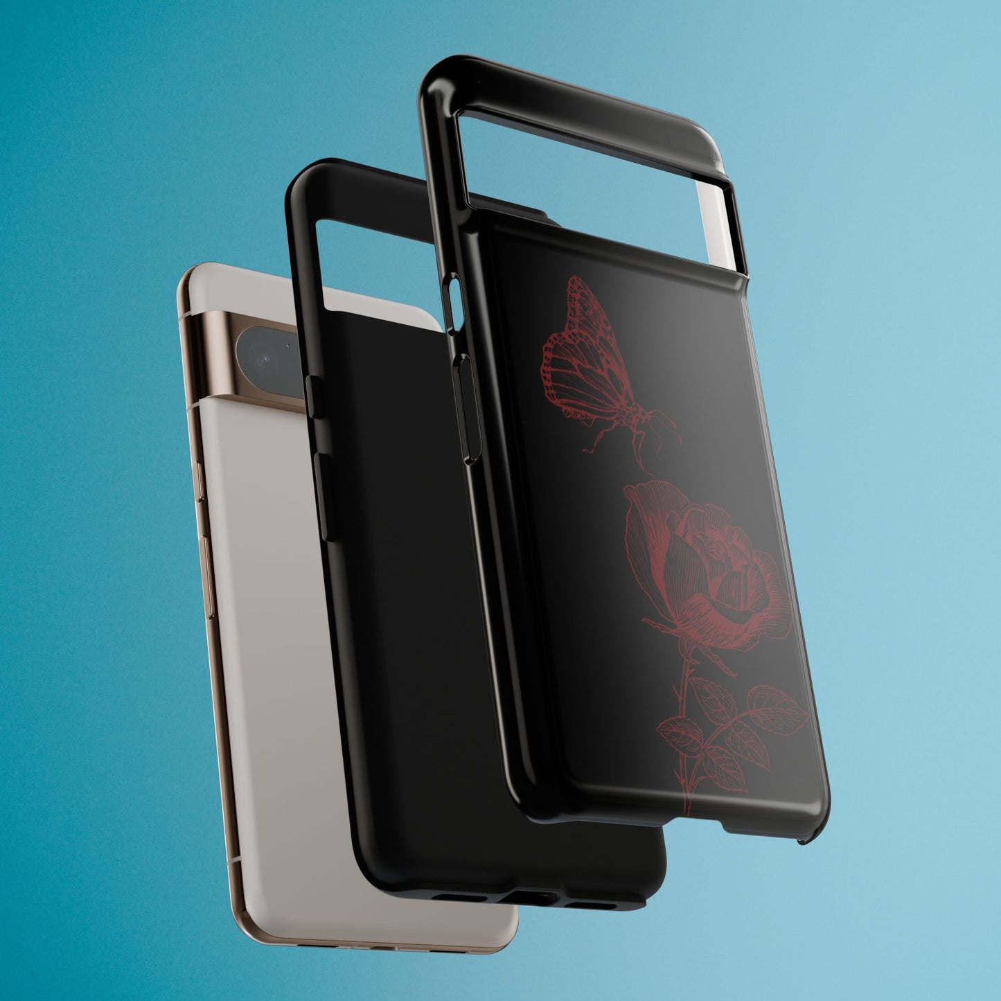 Black Rose and Butterfly Phone Case - Dark Academia Aesthetic Gothic iPhone, Galaxy and Pixel Cover