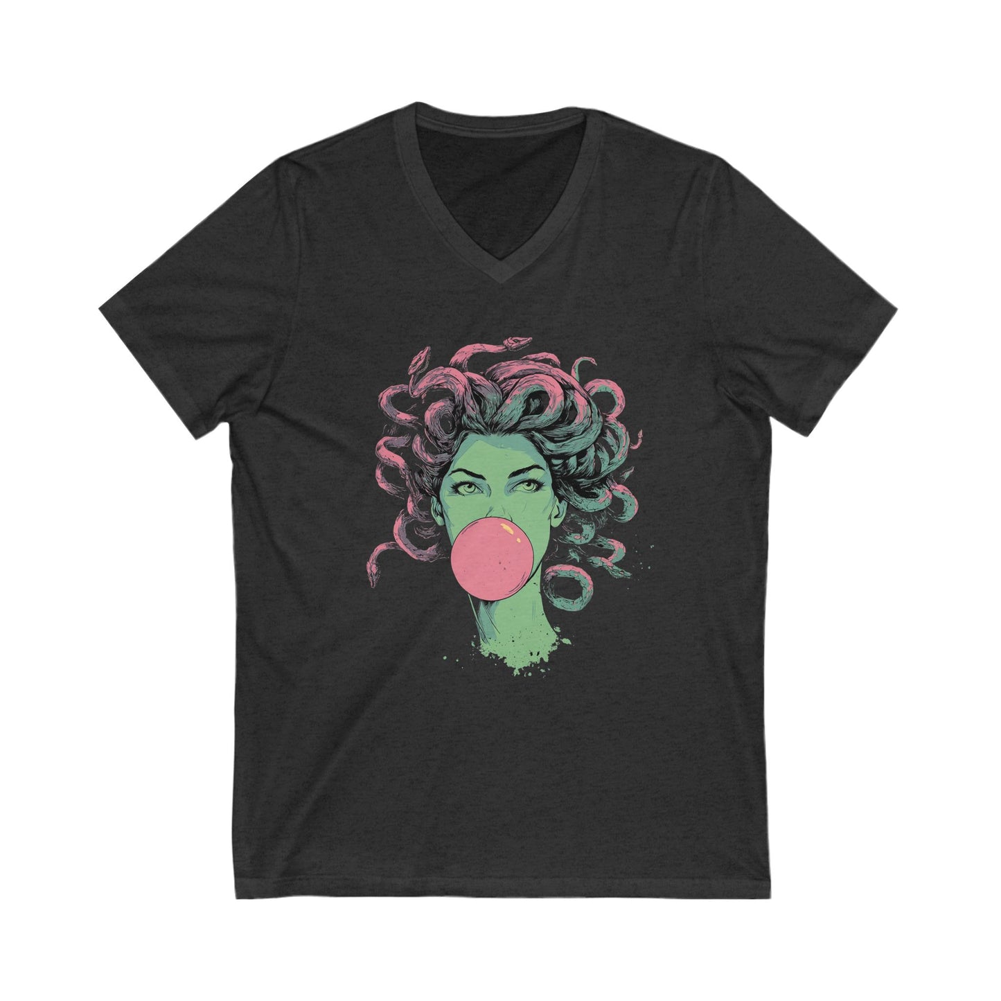 Medusa Bubblegum Tee | Unisex V-Neck T-Shirt, Unique Art Shirt, Snake Hair Goddess Trendy Graphic Tee, Casual Wear
