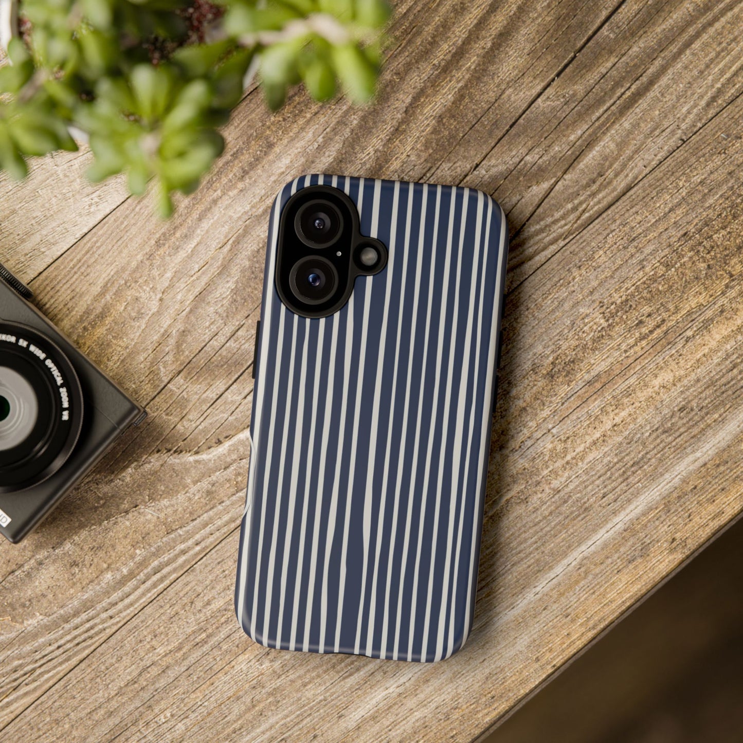 Navy Striped Phone Case | Minimalist Blue and White Stripe Design, Nautical Aesthetic Protective Cover