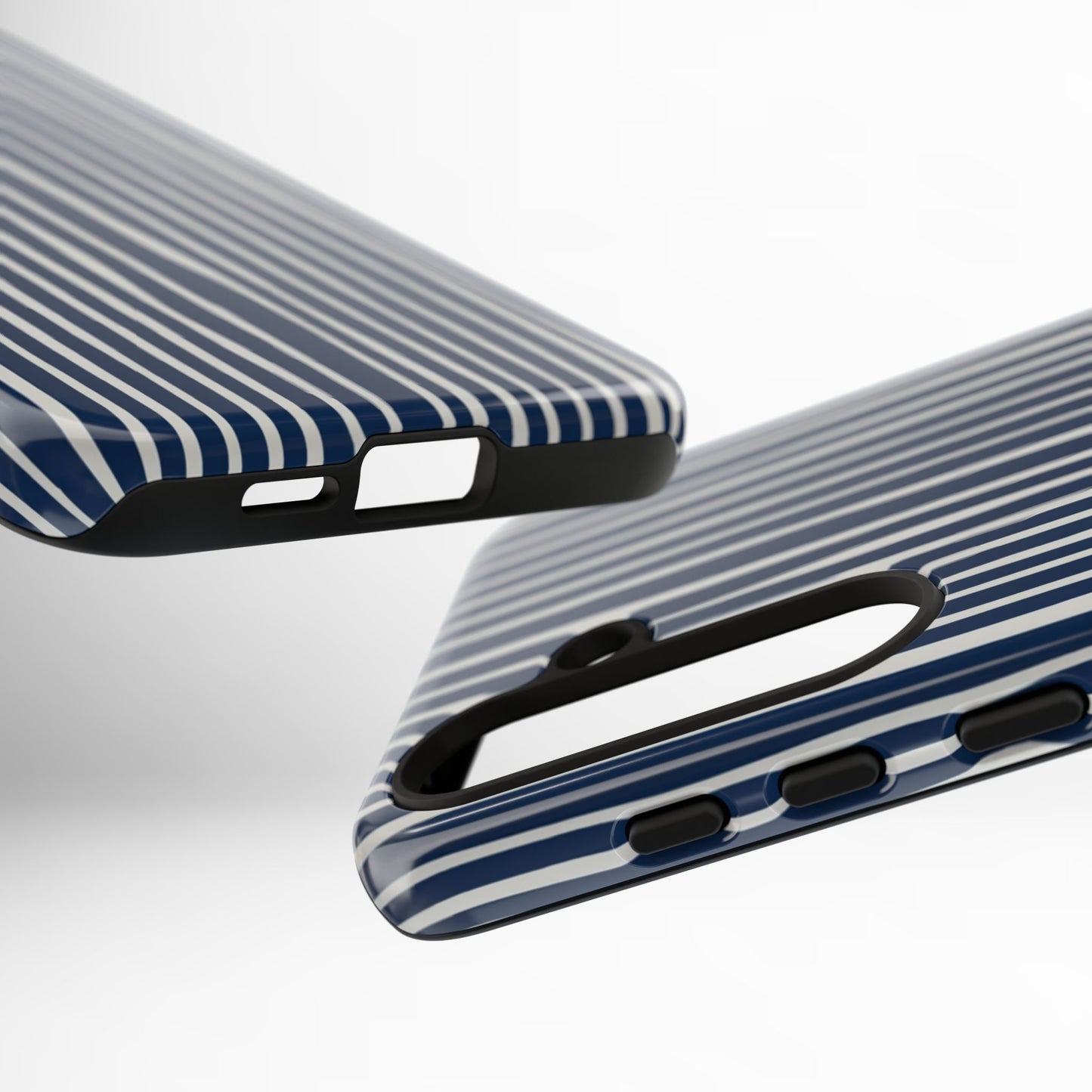 Navy Striped Phone Case | Minimalist Blue and White Stripe Design, Nautical Aesthetic Protective Cover