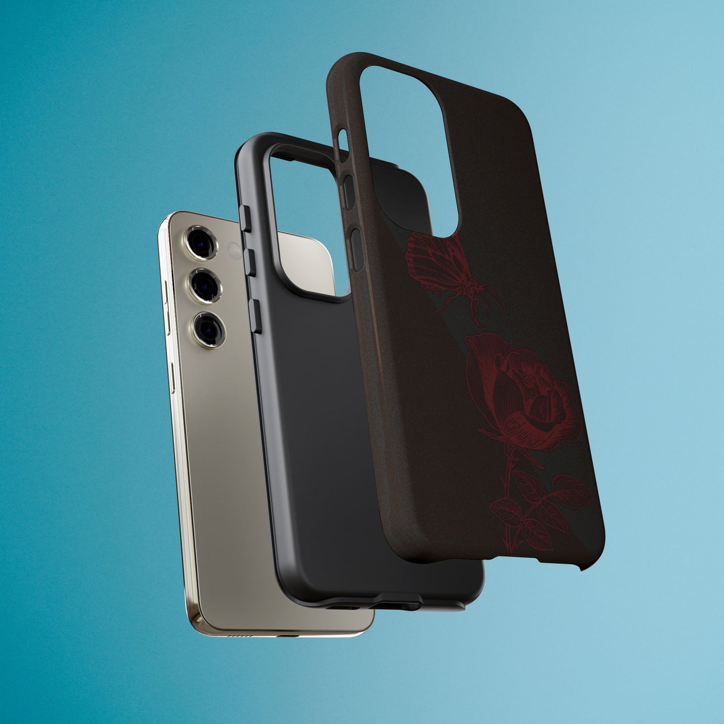 Black Rose and Butterfly Phone Case - Dark Academia Aesthetic Gothic iPhone, Galaxy and Pixel Cover