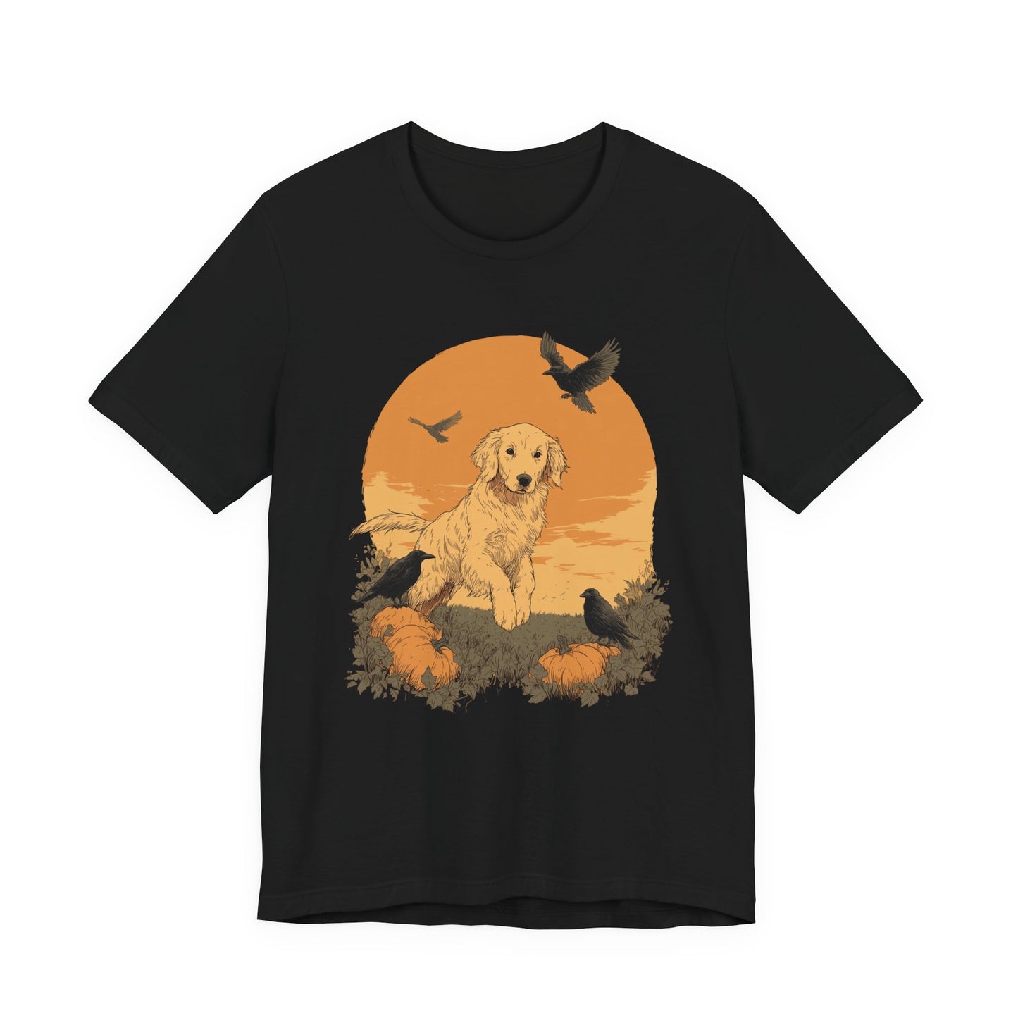 Golden Retriever Fall Shirt - Pumpkin & Crow Dog Tee, Autumn Pet Lover Gift, Halloween Cozy Graphic T-Shirt, Dog Mom Outfit