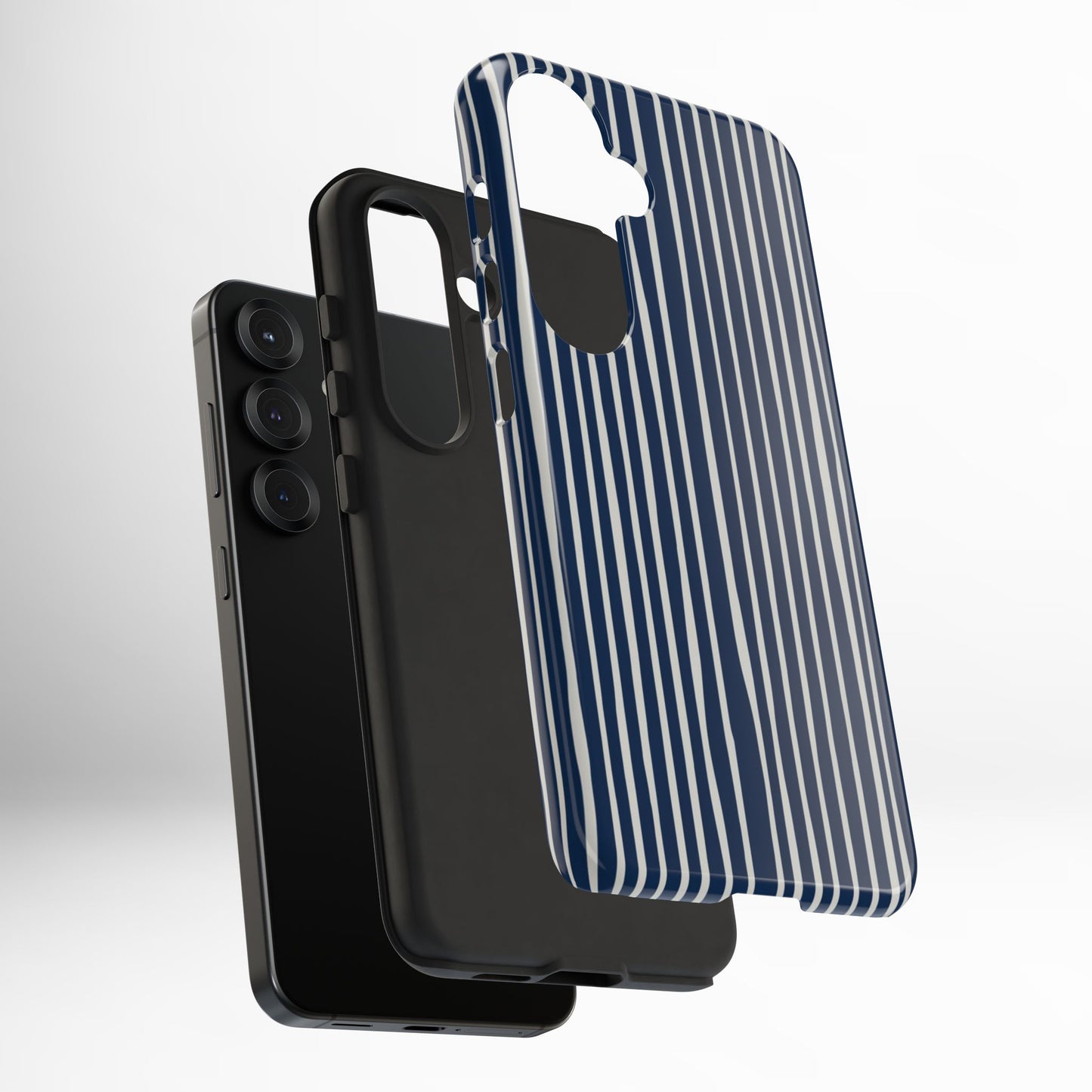 Navy Striped Phone Case | Minimalist Blue and White Stripe Design, Nautical Aesthetic Protective Cover