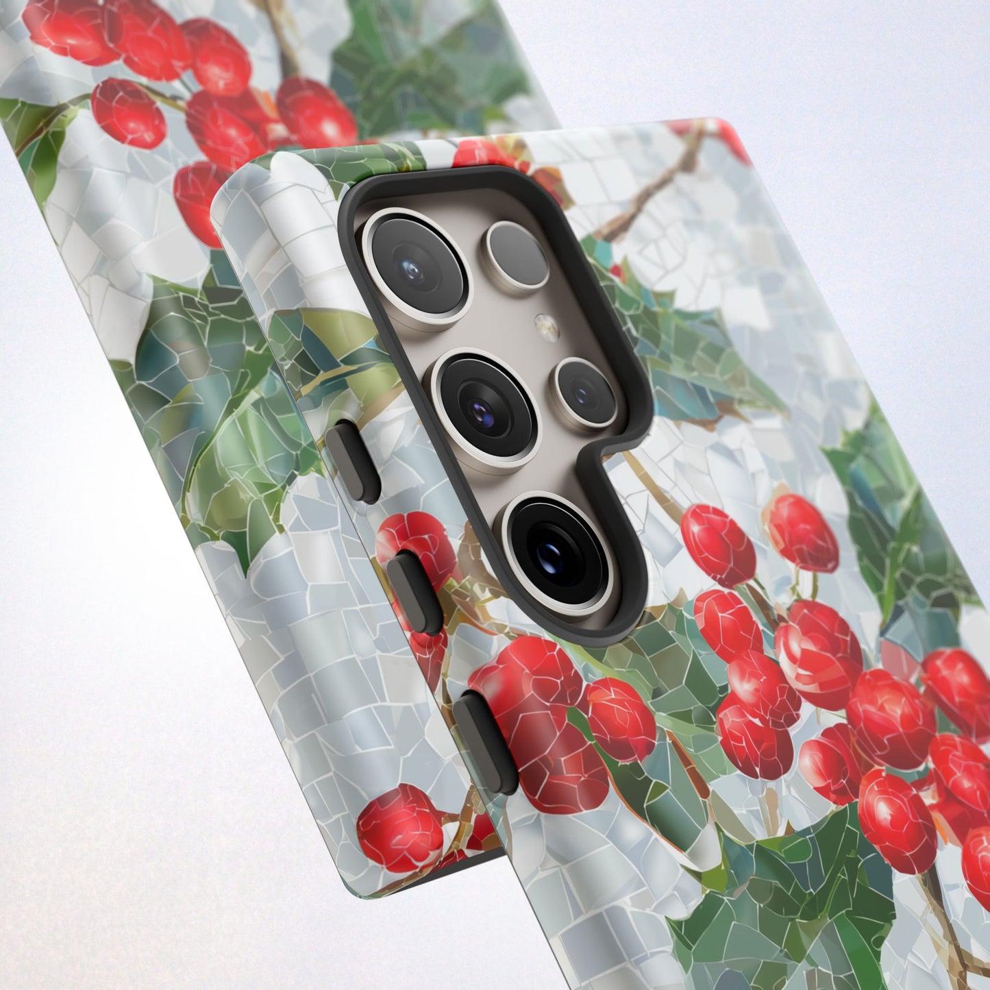 Holly Berry Phone Case, Christmas Mosaic Design, Winter Botanical Cover for iPhone Samsung Pixel