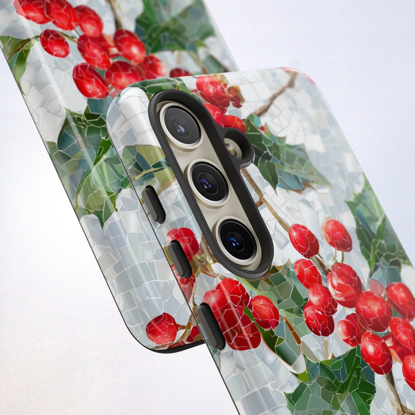 Holly Berry Phone Case, Christmas Mosaic Design, Winter Botanical Cover for iPhone Samsung Pixel