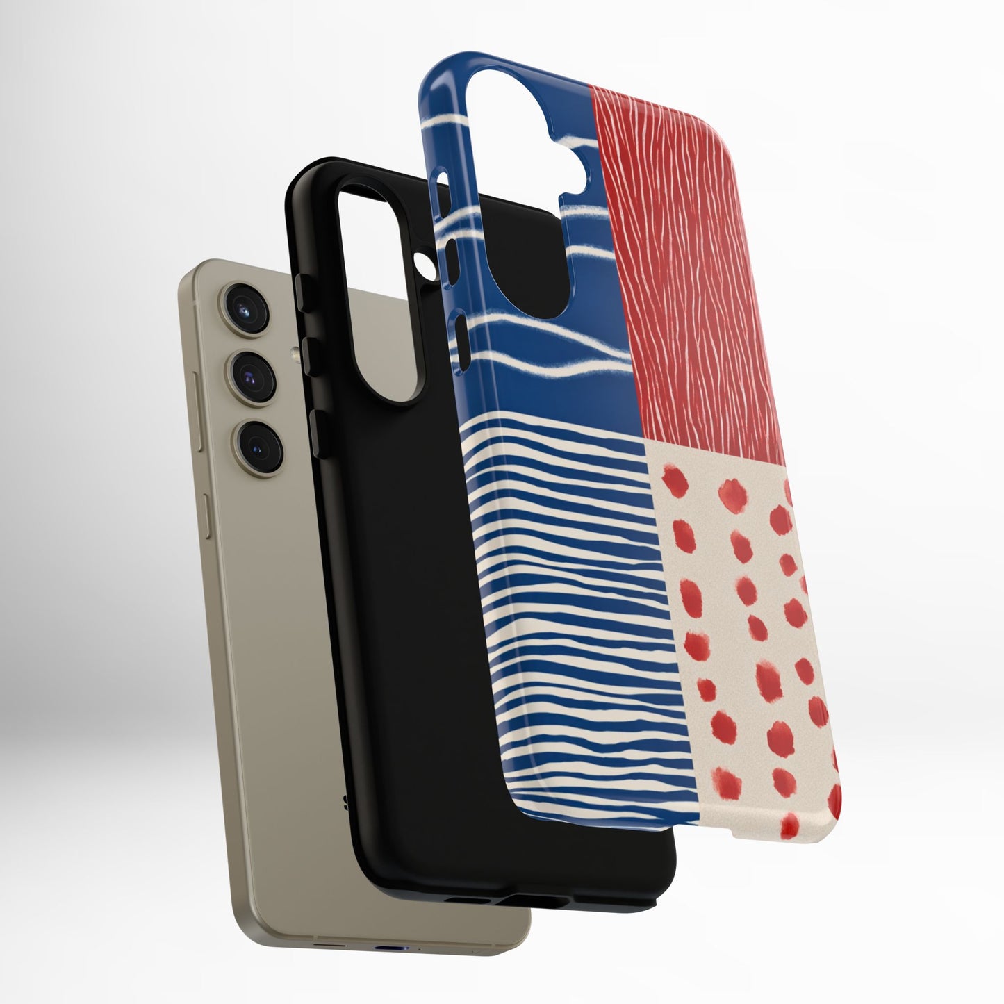 Abstract Geometric Phone Case | Red, Blue & White Pattern Cover for iPhone, Galaxy, Pixel