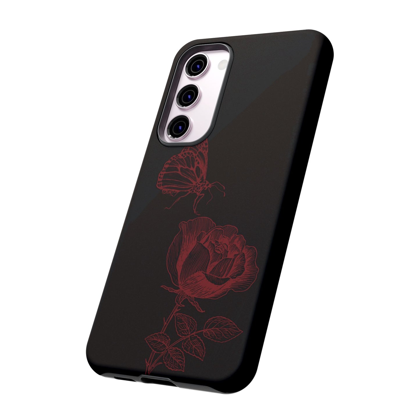 Black Rose and Butterfly Phone Case - Dark Academia Aesthetic Gothic iPhone, Galaxy and Pixel Cover