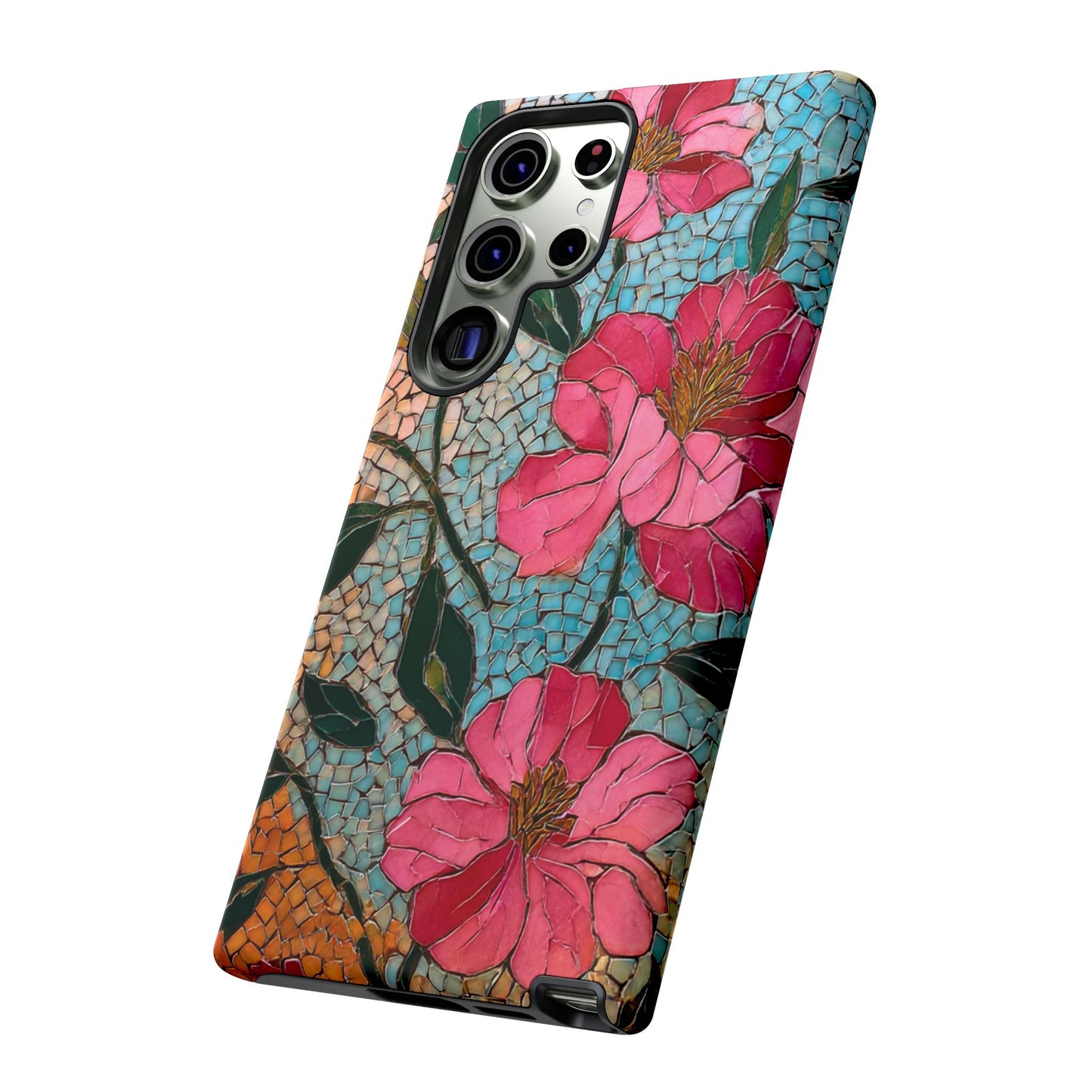 Bright Floral Mosaic Phone Case, iPhone 15 16 17 Pro Air Case, Pixel 9 Pro Cover, Samsung Galaxy 25 Pro Case