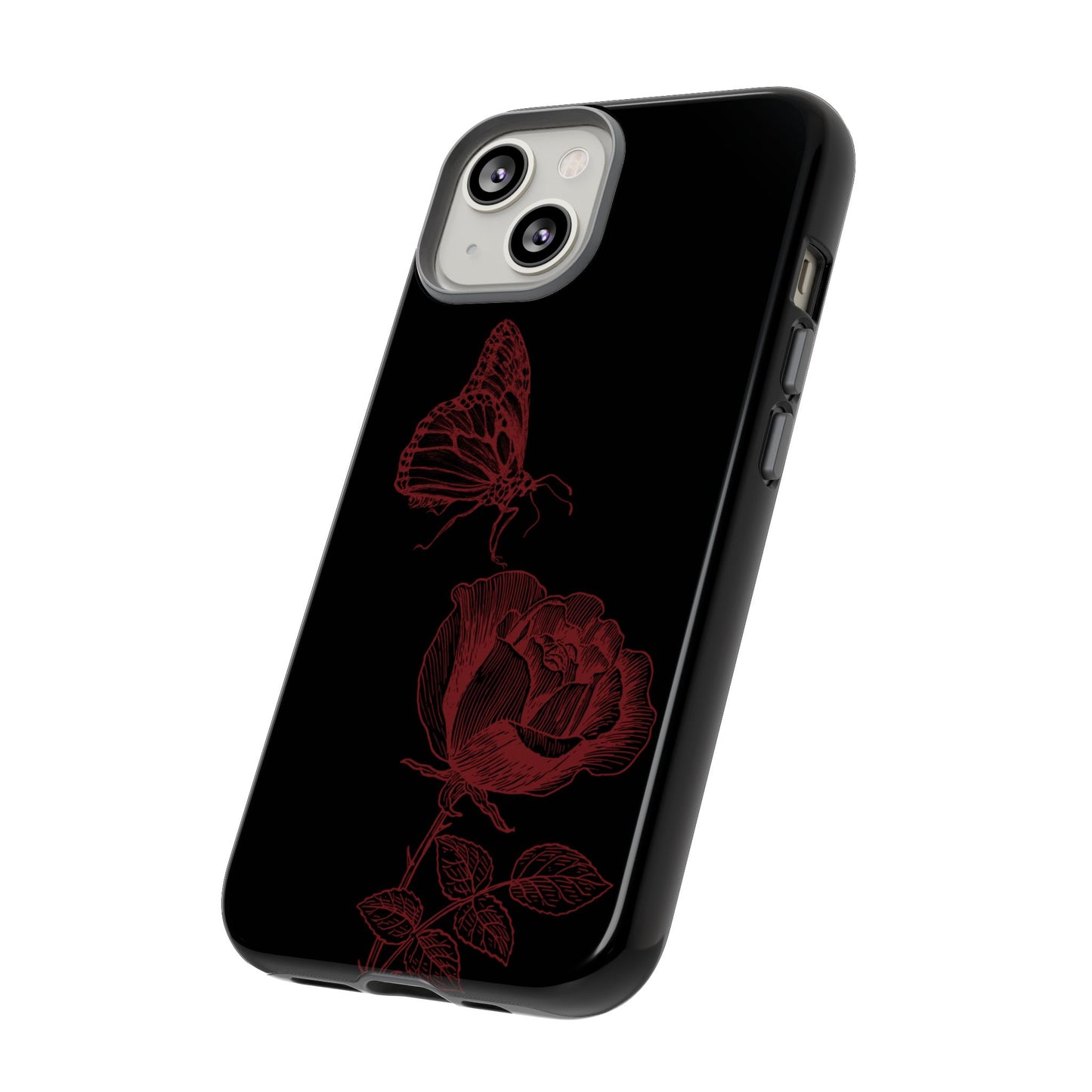 Black Rose and Butterfly Phone Case - Dark Academia Aesthetic Gothic iPhone, Galaxy and Pixel Cover