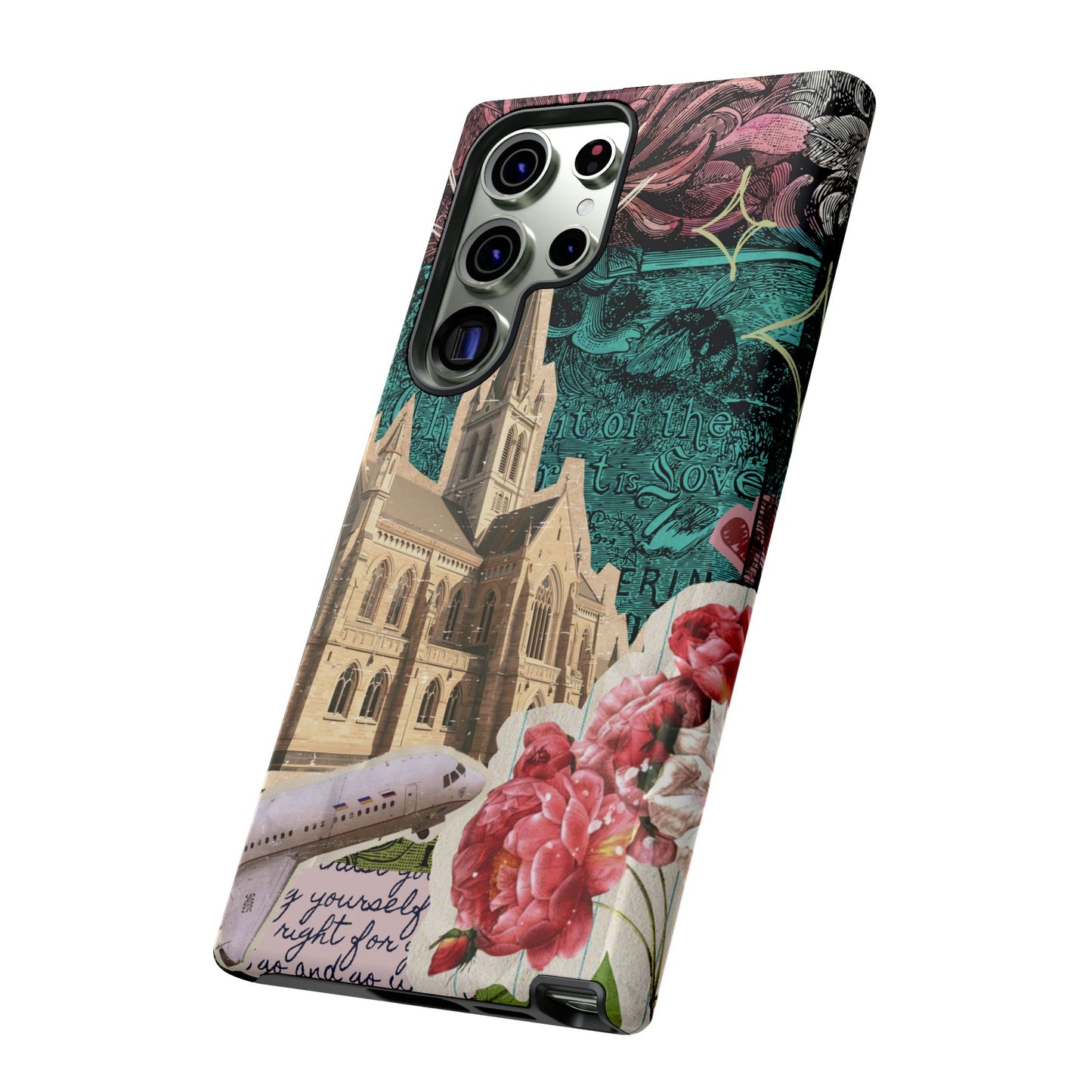 Gothic Cathedral Phone Case, Dark Academia Aesthetic, Fall Floral Art iPhone Samsung Pixel Cover, Scrapbook Vintage Phone Case Design