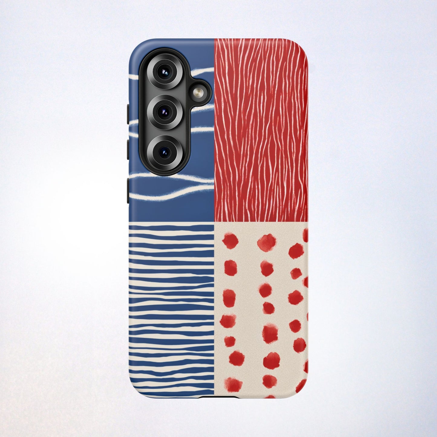Abstract Geometric Phone Case | Red, Blue & White Pattern Cover for iPhone, Galaxy, Pixel