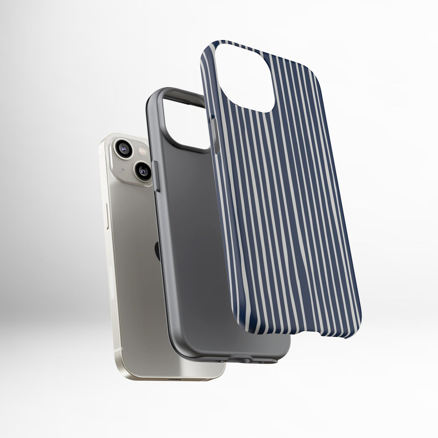 Navy Striped Phone Case | Minimalist Blue and White Stripe Design, Nautical Aesthetic Protective Cover