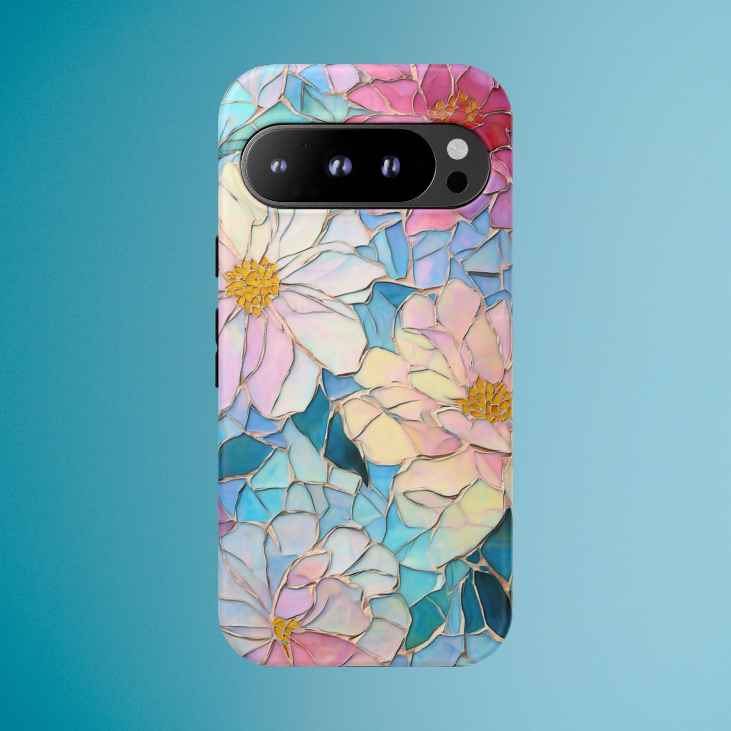 Floral Mosaic Phone Case, Colorful Flower Art Cover, Protective iPhone Samsung Pixel Case, New Phone Accessory, Gift for Friend