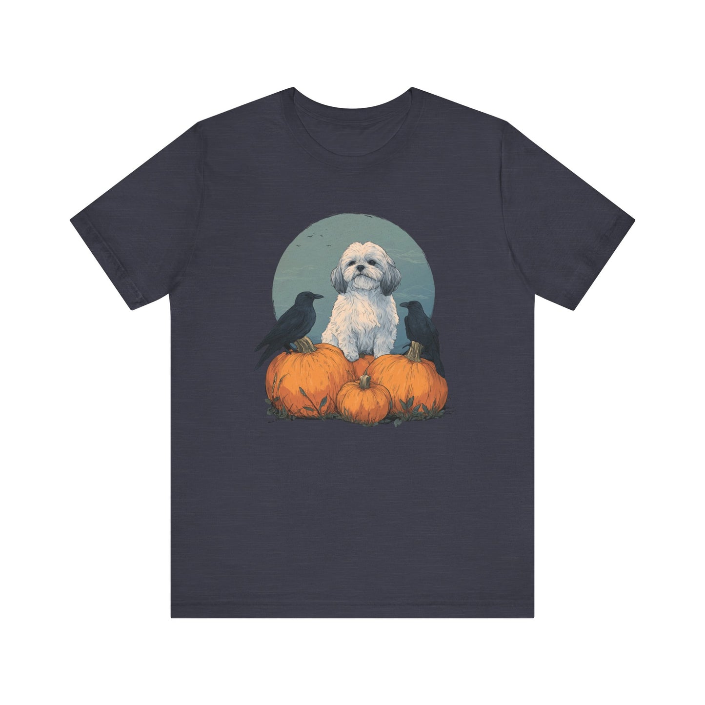 Shih Tzu T-Shirt Fall Dog & Crow Tee, Pumpkin Pet Shirt, Halloween Dog Lover Gift, Autumn Casual Top, Cute Unisex Dog Apparel