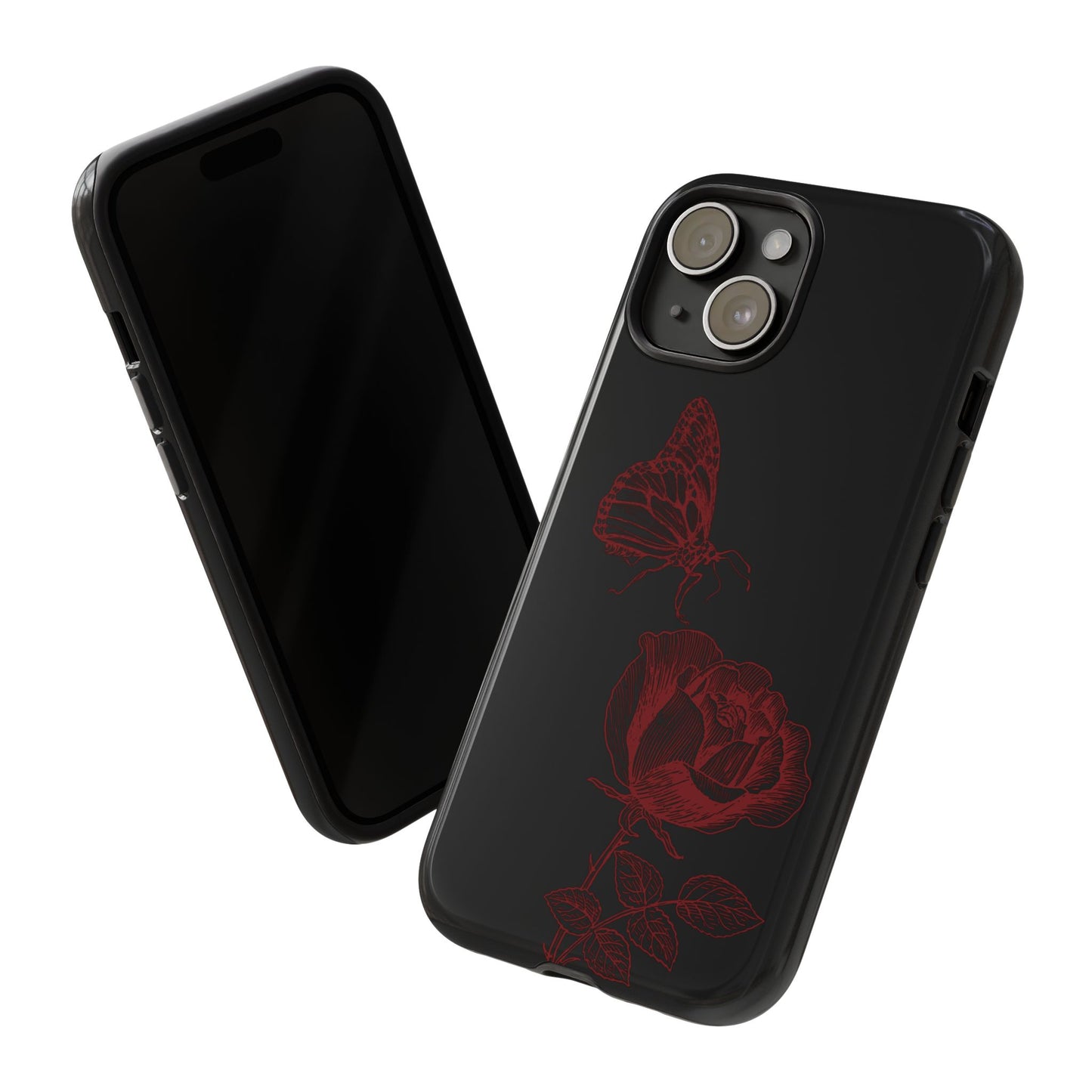 Black Rose and Butterfly Phone Case - Dark Academia Aesthetic Gothic iPhone, Galaxy and Pixel Cover