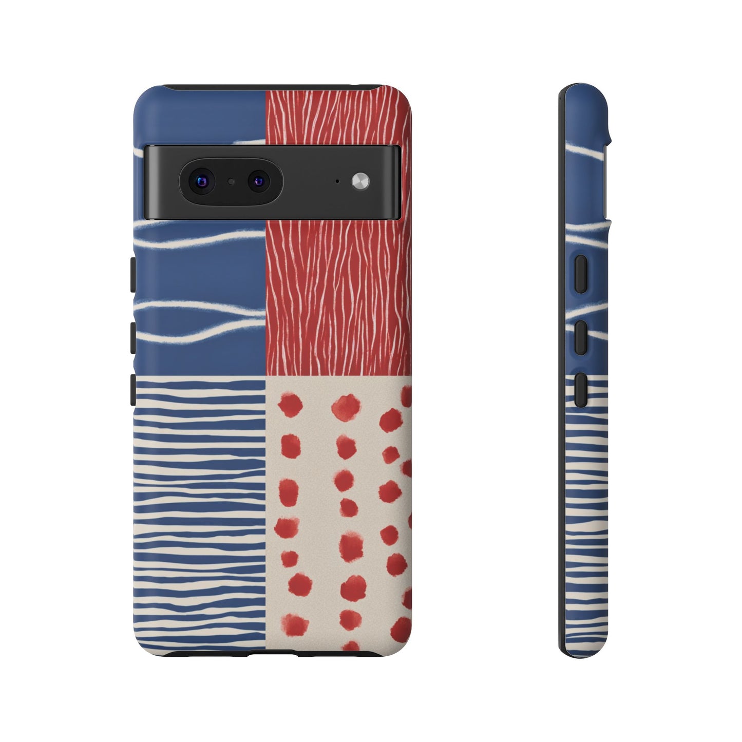 Abstract Geometric Phone Case | Red, Blue & White Pattern Cover for iPhone, Galaxy, Pixel