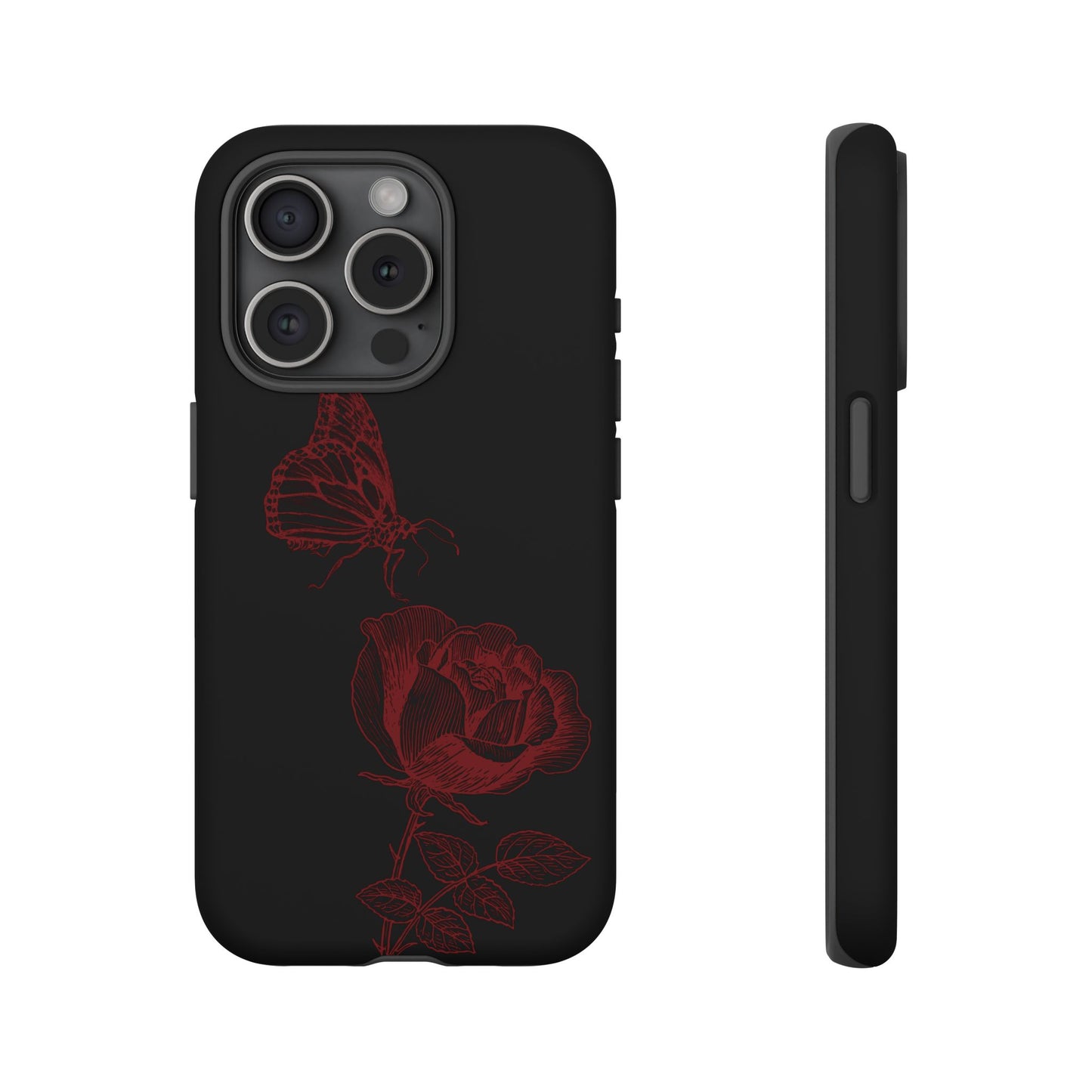 Black Rose and Butterfly Phone Case - Dark Academia Aesthetic Gothic iPhone, Galaxy and Pixel Cover