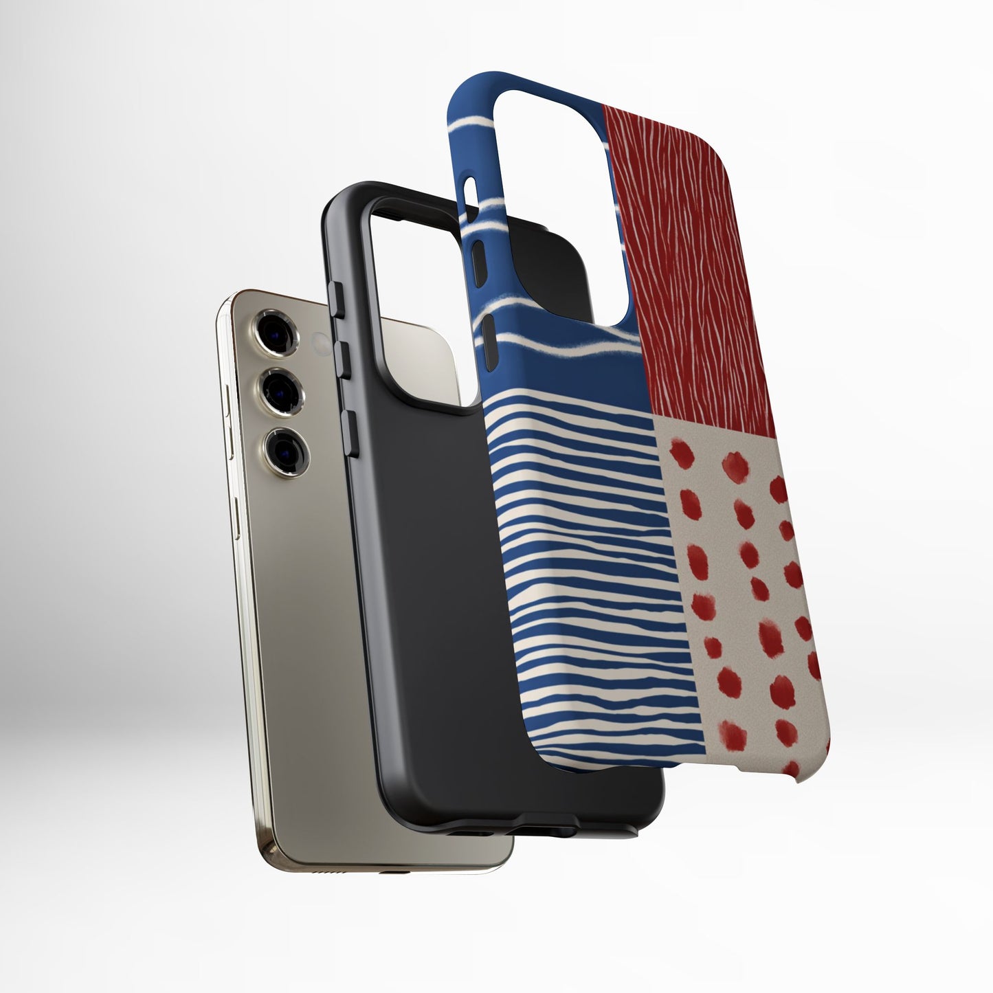 Abstract Geometric Phone Case | Red, Blue & White Pattern Cover for iPhone, Galaxy, Pixel