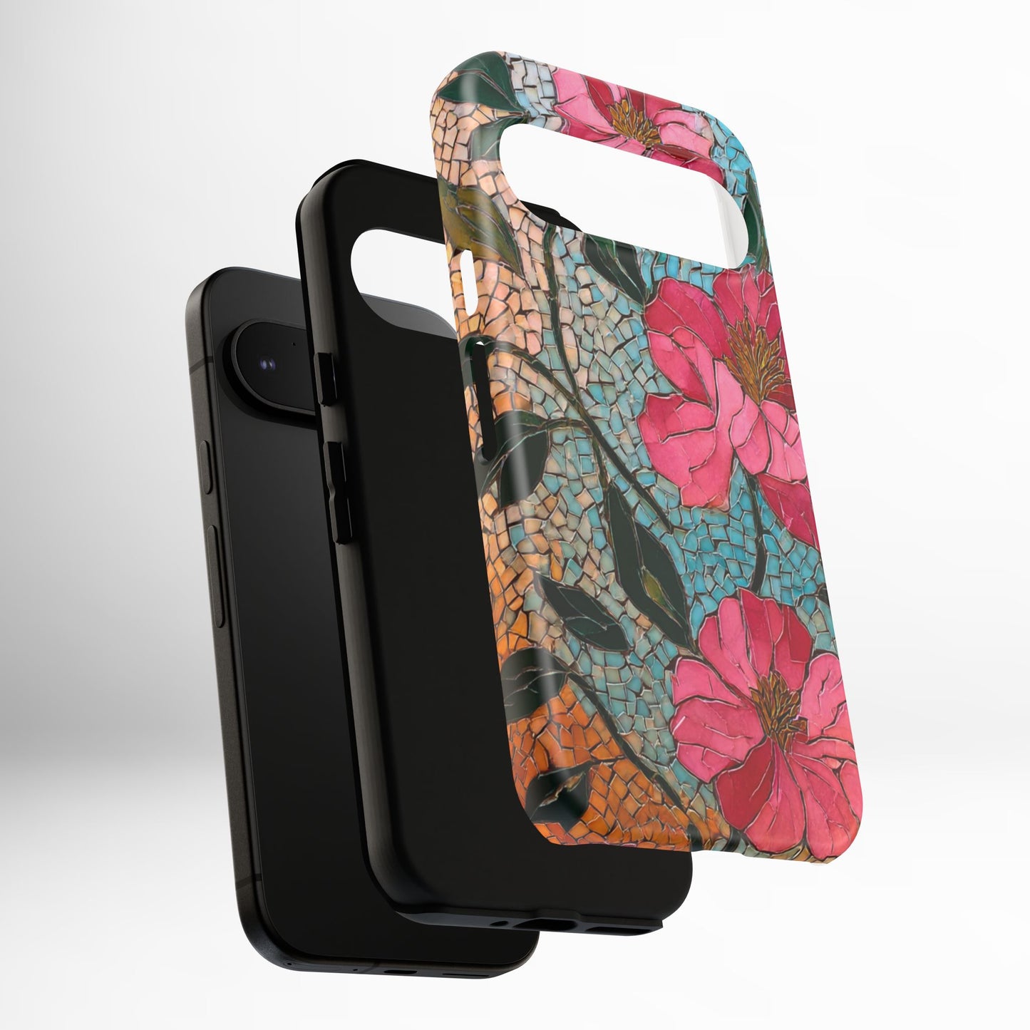 Bright Floral Mosaic Phone Case, iPhone 15 16 17 Pro Air Case, Pixel 9 Pro Cover, Samsung Galaxy 25 Pro Case