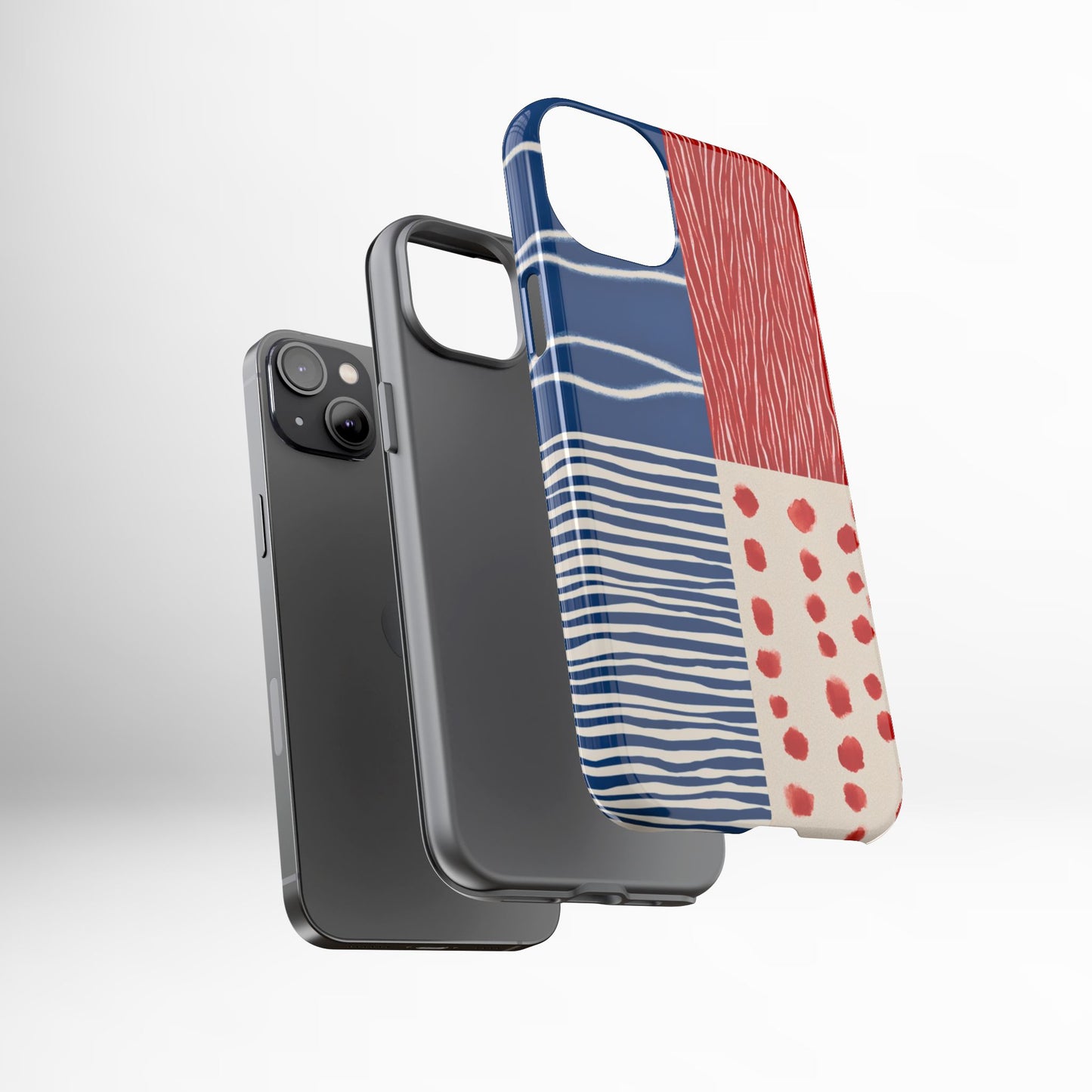 Abstract Geometric Phone Case | Red, Blue & White Pattern Cover for iPhone, Galaxy, Pixel