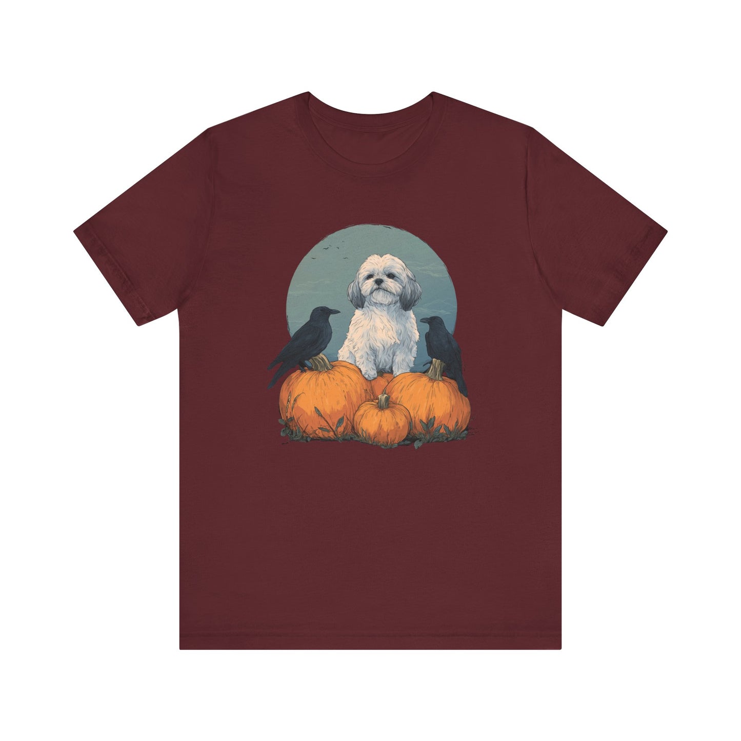 Shih Tzu T-Shirt Fall Dog & Crow Tee, Pumpkin Pet Shirt, Halloween Dog Lover Gift, Autumn Casual Top, Cute Unisex Dog Apparel