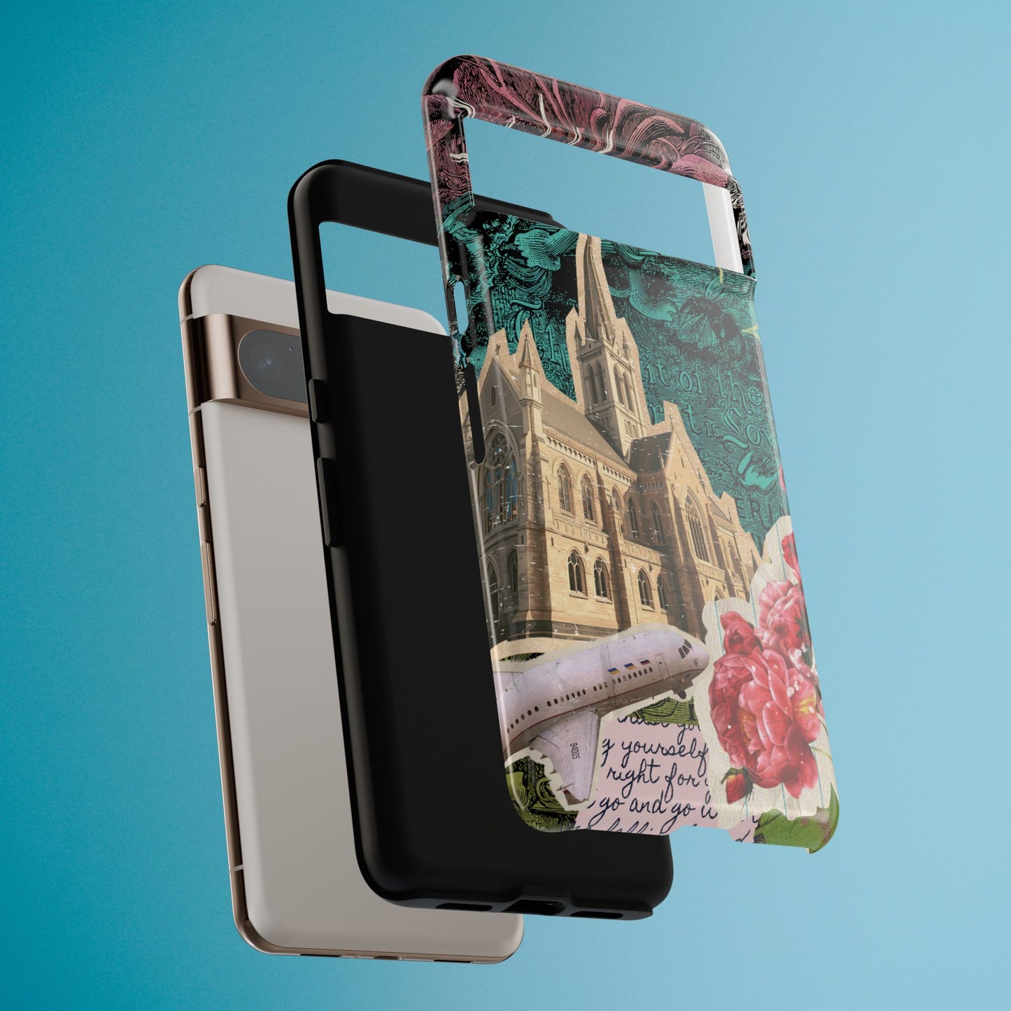 Gothic Cathedral Phone Case, Dark Academia Aesthetic, Fall Floral Art iPhone Samsung Pixel Cover, Scrapbook Vintage Phone Case Design