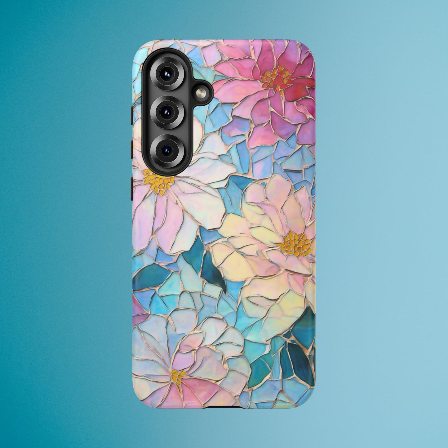 Floral Mosaic Phone Case, Colorful Flower Art Cover, Protective iPhone Samsung Pixel Case, New Phone Accessory, Gift for Friend