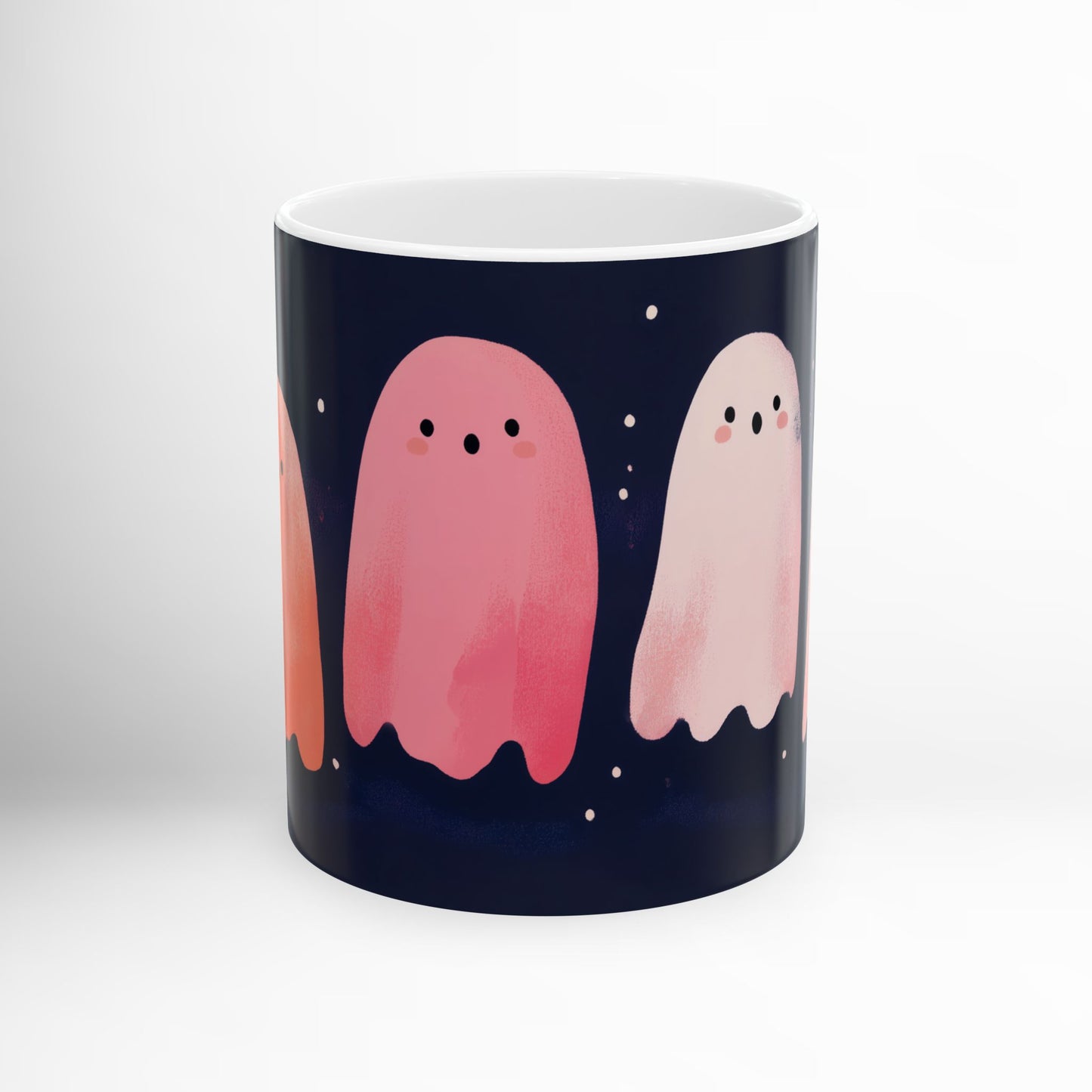 Cute Ghosts Mug Pastel Halloween Ceramic Coffee Cup, Kawaii Spooky Season Drinkware, Ghost Lover Gift 11oz & 15oz
