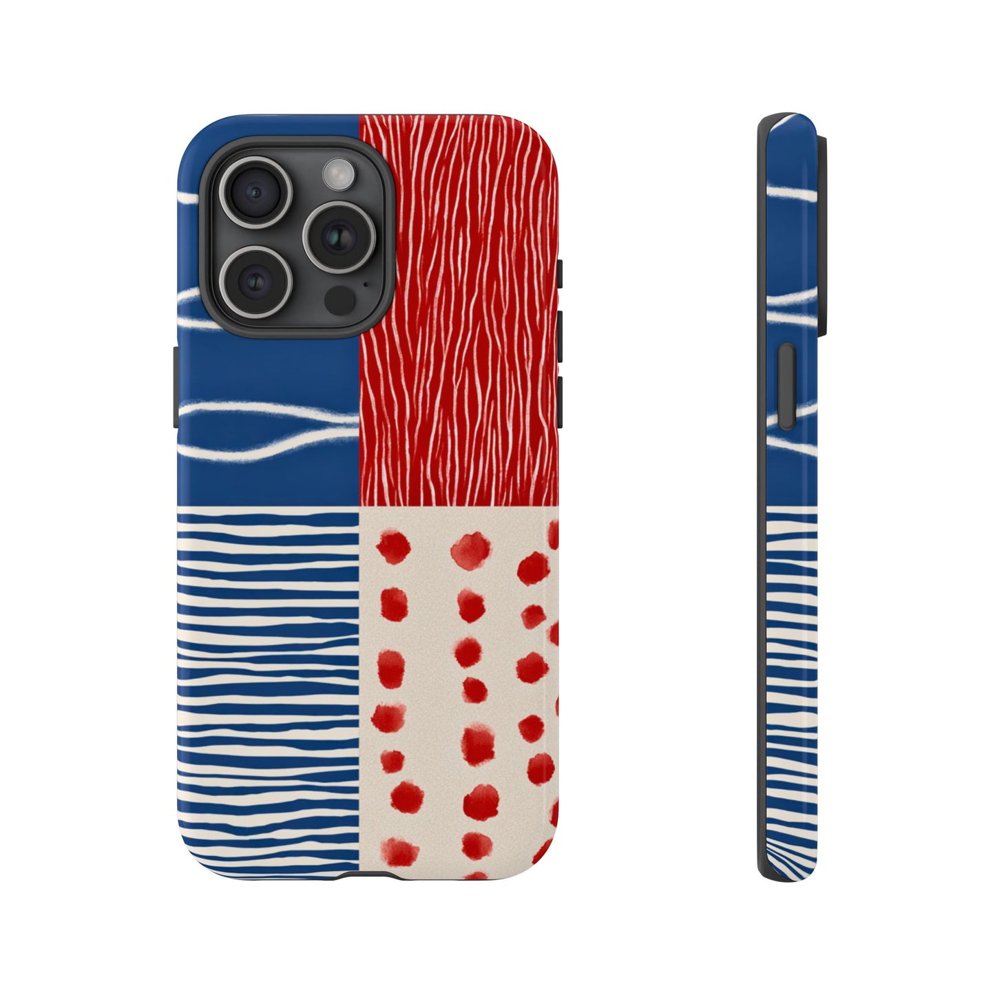 Abstract Geometric Phone Case | Red, Blue & White Pattern Cover for iPhone, Galaxy, Pixel
