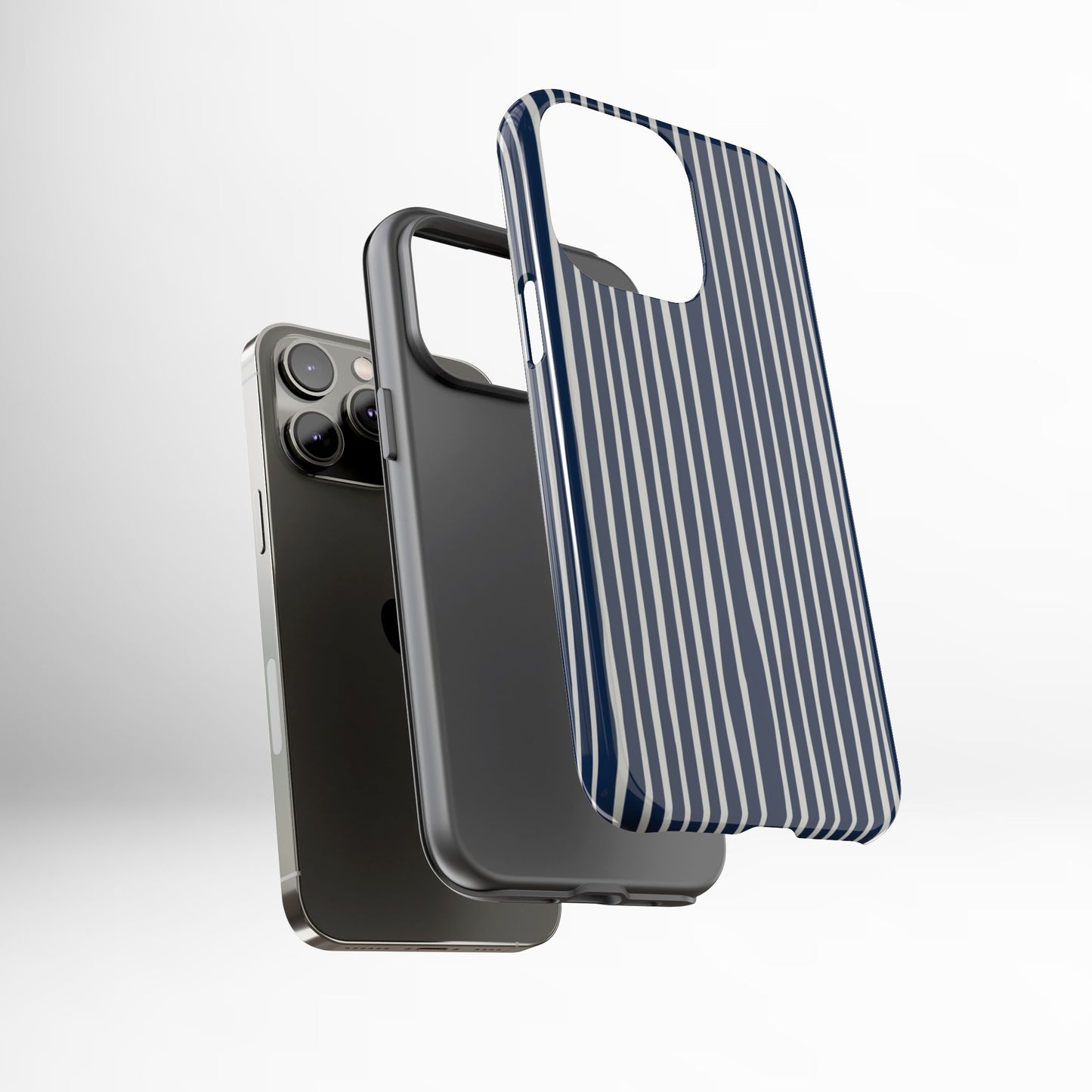 Navy Striped Phone Case | Minimalist Blue and White Stripe Design, Nautical Aesthetic Protective Cover