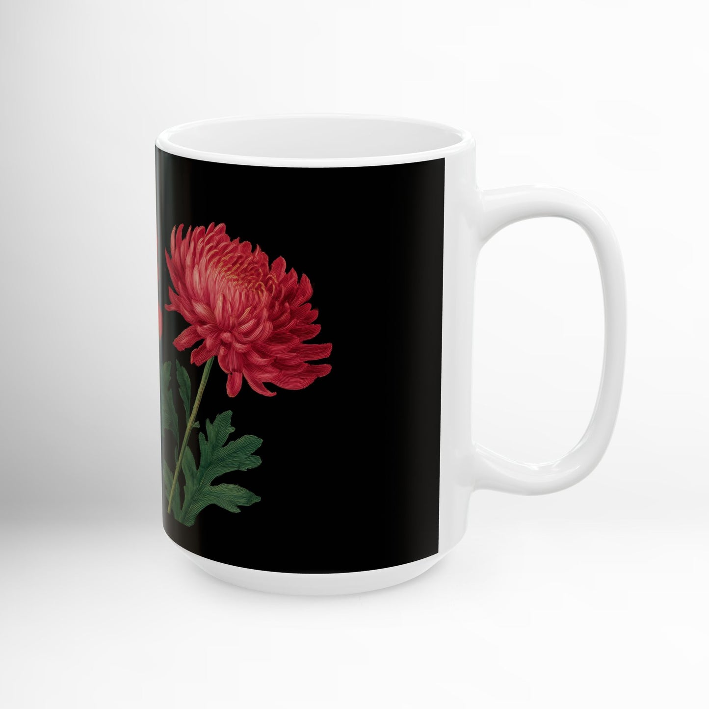 Mums Flower Mug, Chrysanthemum Ceramic Coffee Cup, Botanical Floral Drinkware, Garden Lover Gift 11oz & 15oz