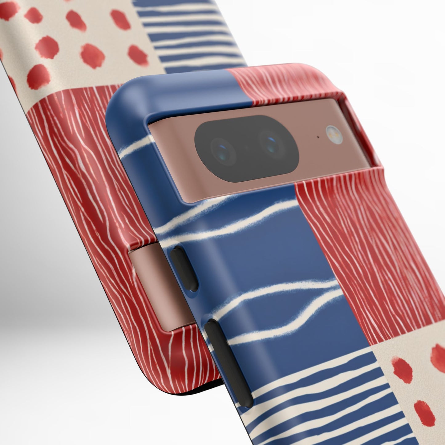 Abstract Geometric Phone Case | Red, Blue & White Pattern Cover for iPhone, Galaxy, Pixel