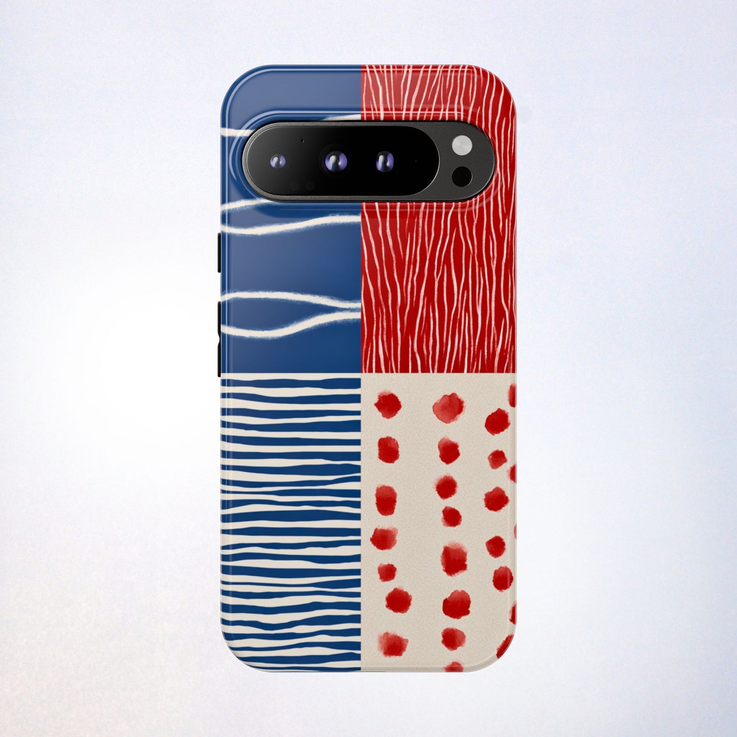 Abstract Geometric Phone Case | Red, Blue & White Pattern Cover for iPhone, Galaxy, Pixel