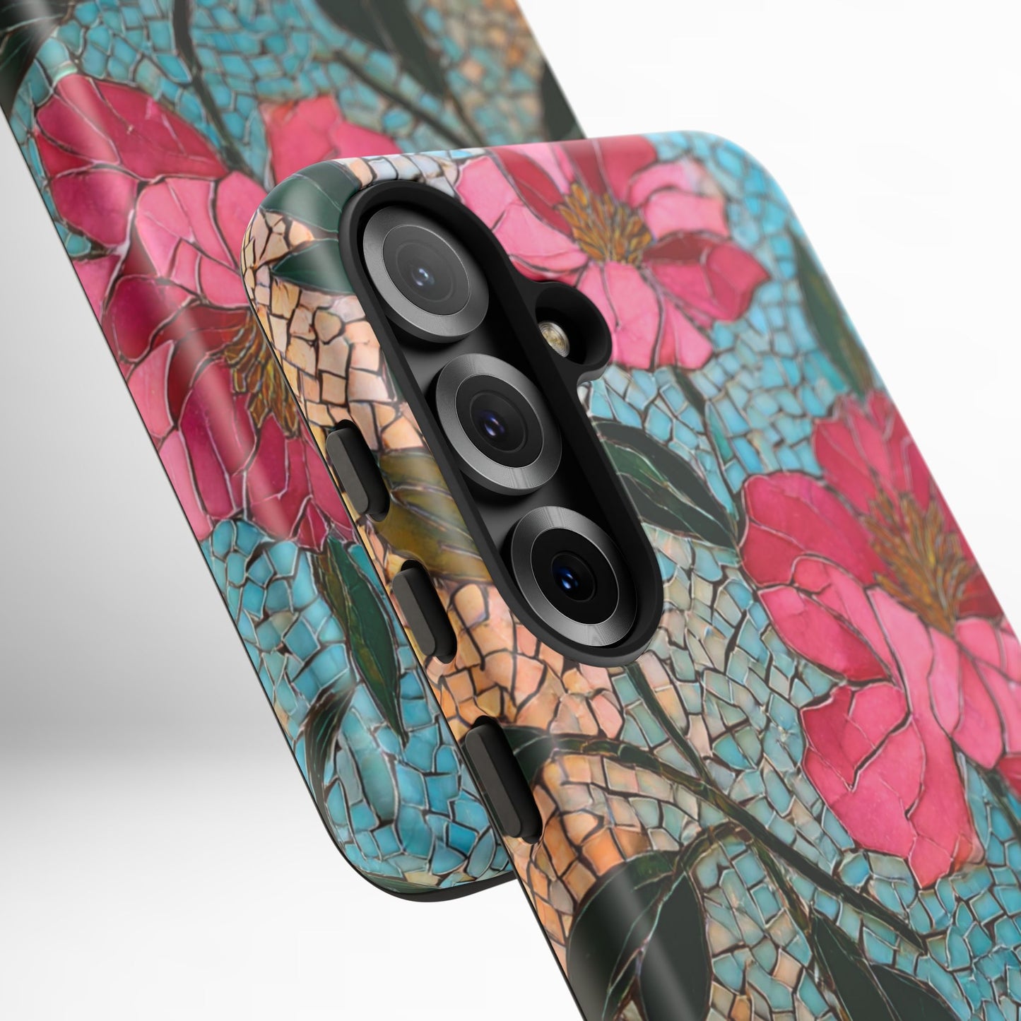 Bright Floral Mosaic Phone Case, iPhone 15 16 17 Pro Air Case, Pixel 9 Pro Cover, Samsung Galaxy 25 Pro Case