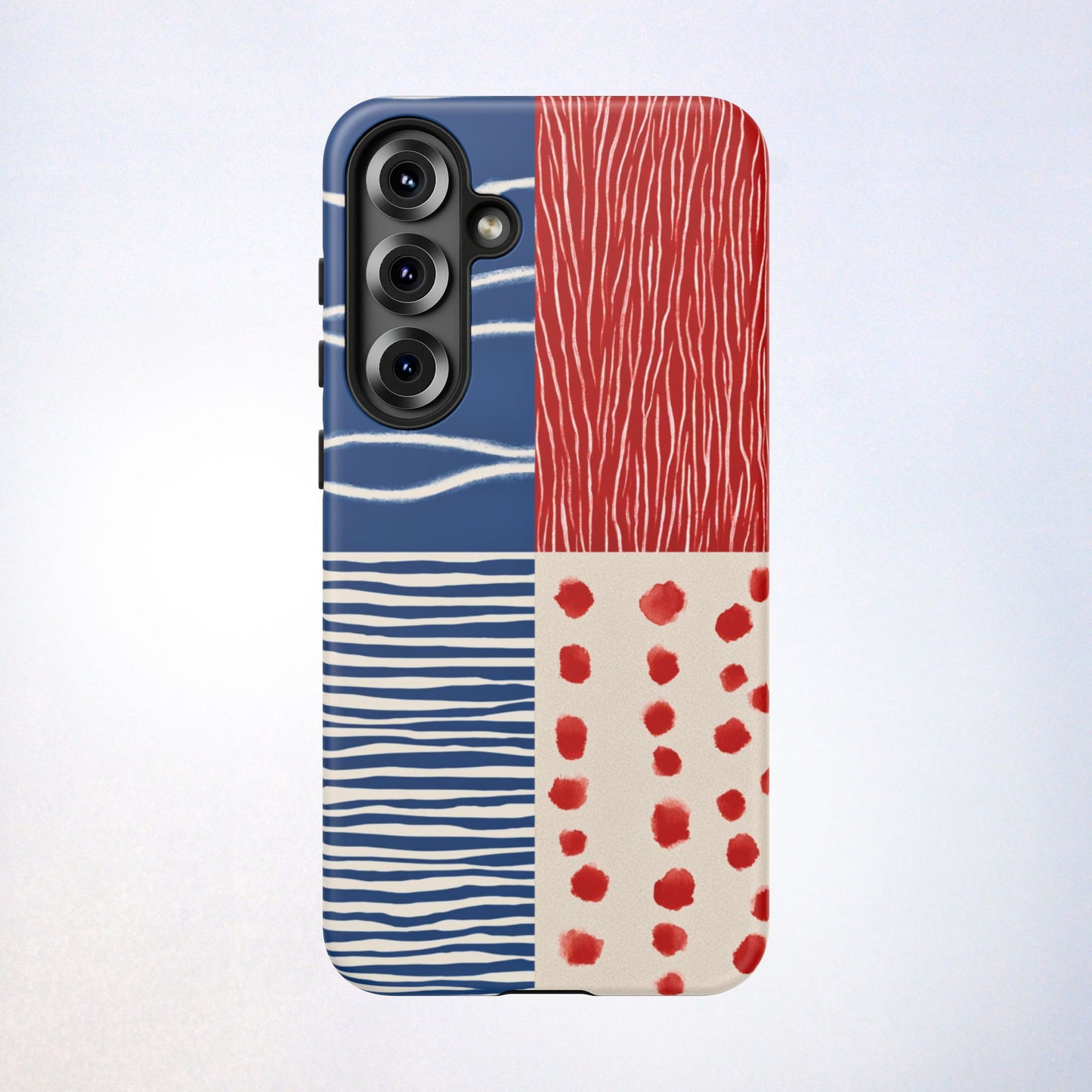 Abstract Geometric Phone Case | Red, Blue & White Pattern Cover for iPhone, Galaxy, Pixel