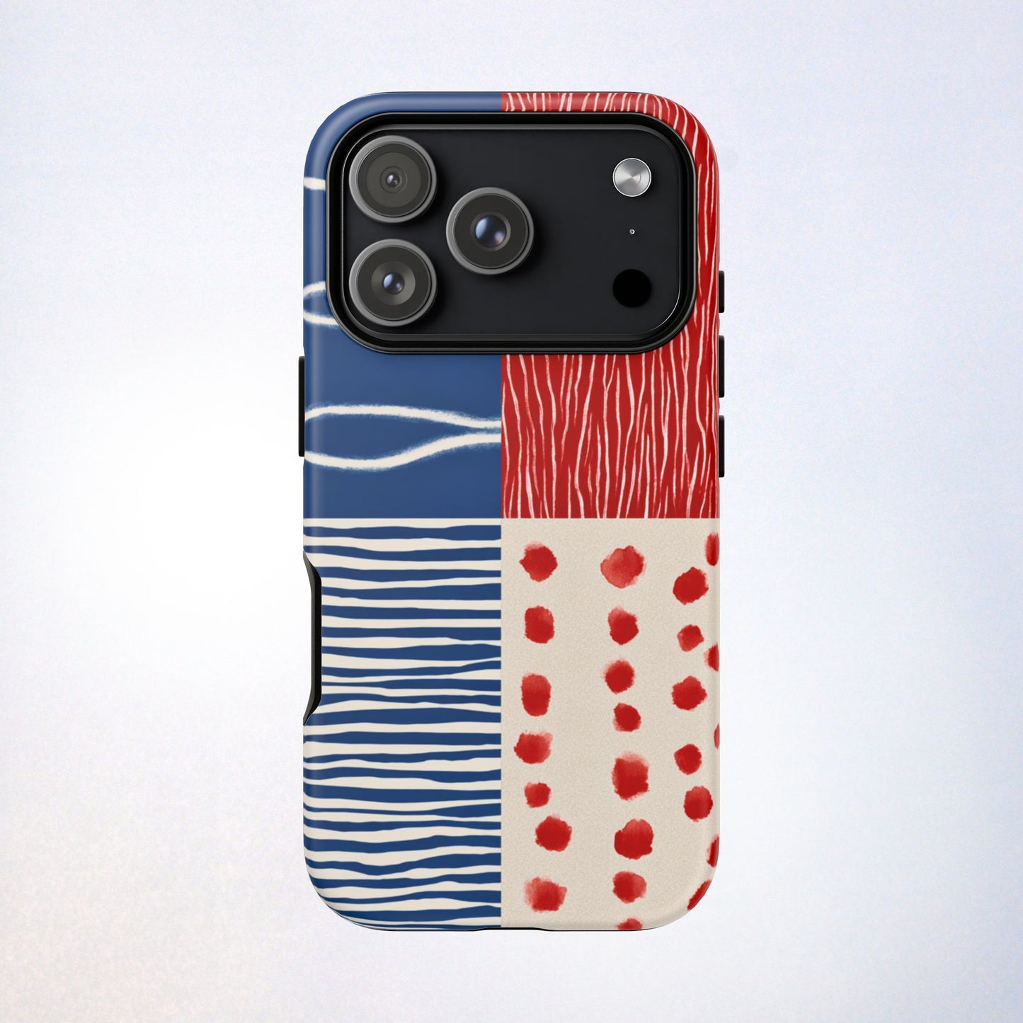 Abstract Geometric Phone Case | Red, Blue & White Pattern Cover for iPhone, Galaxy, Pixel