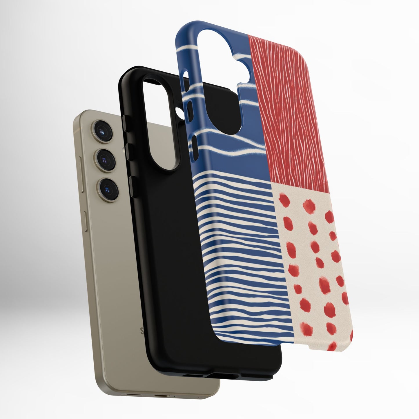 Abstract Geometric Phone Case | Red, Blue & White Pattern Cover for iPhone, Galaxy, Pixel