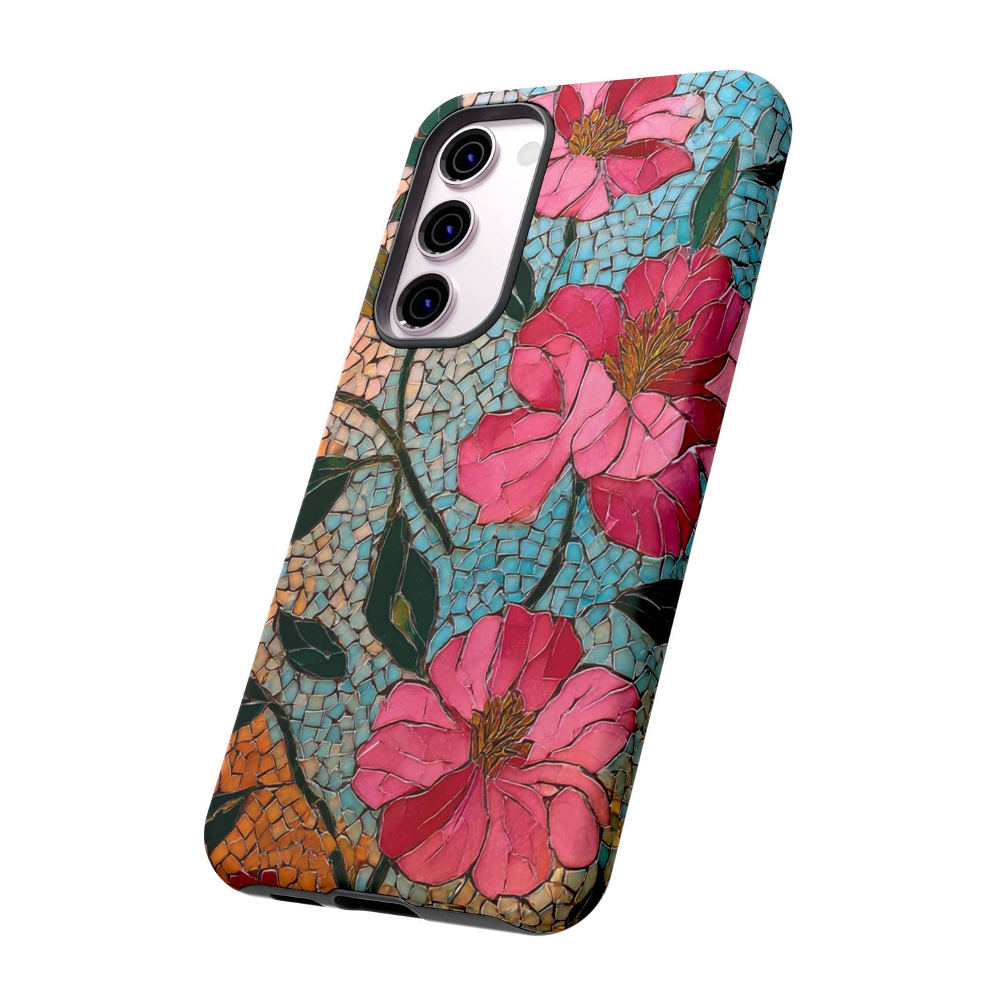 Bright Floral Mosaic Phone Case, iPhone 15 16 17 Pro Air Case, Pixel 9 Pro Cover, Samsung Galaxy 25 Pro Case