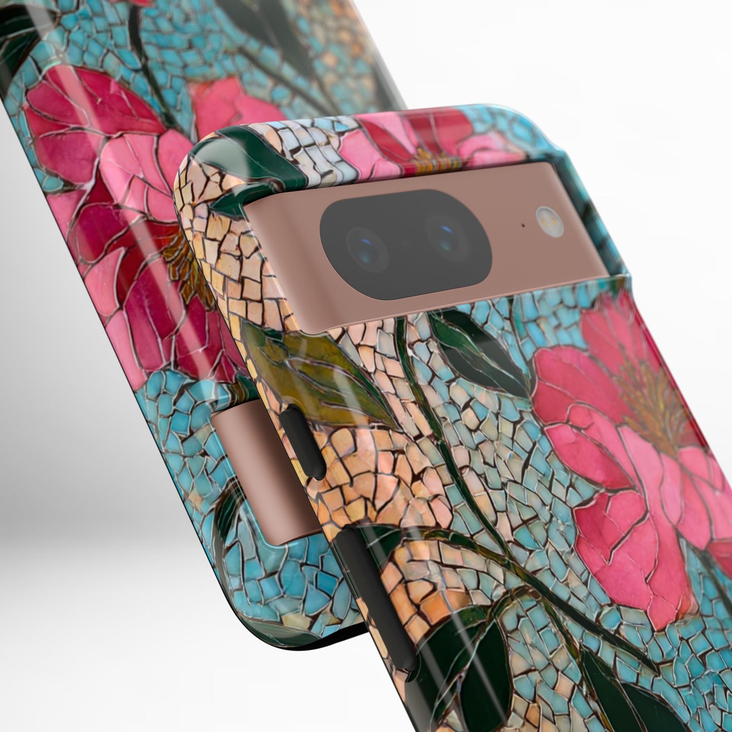 Bright Floral Mosaic Phone Case, iPhone 15 16 17 Pro Air Case, Pixel 9 Pro Cover, Samsung Galaxy 25 Pro Case