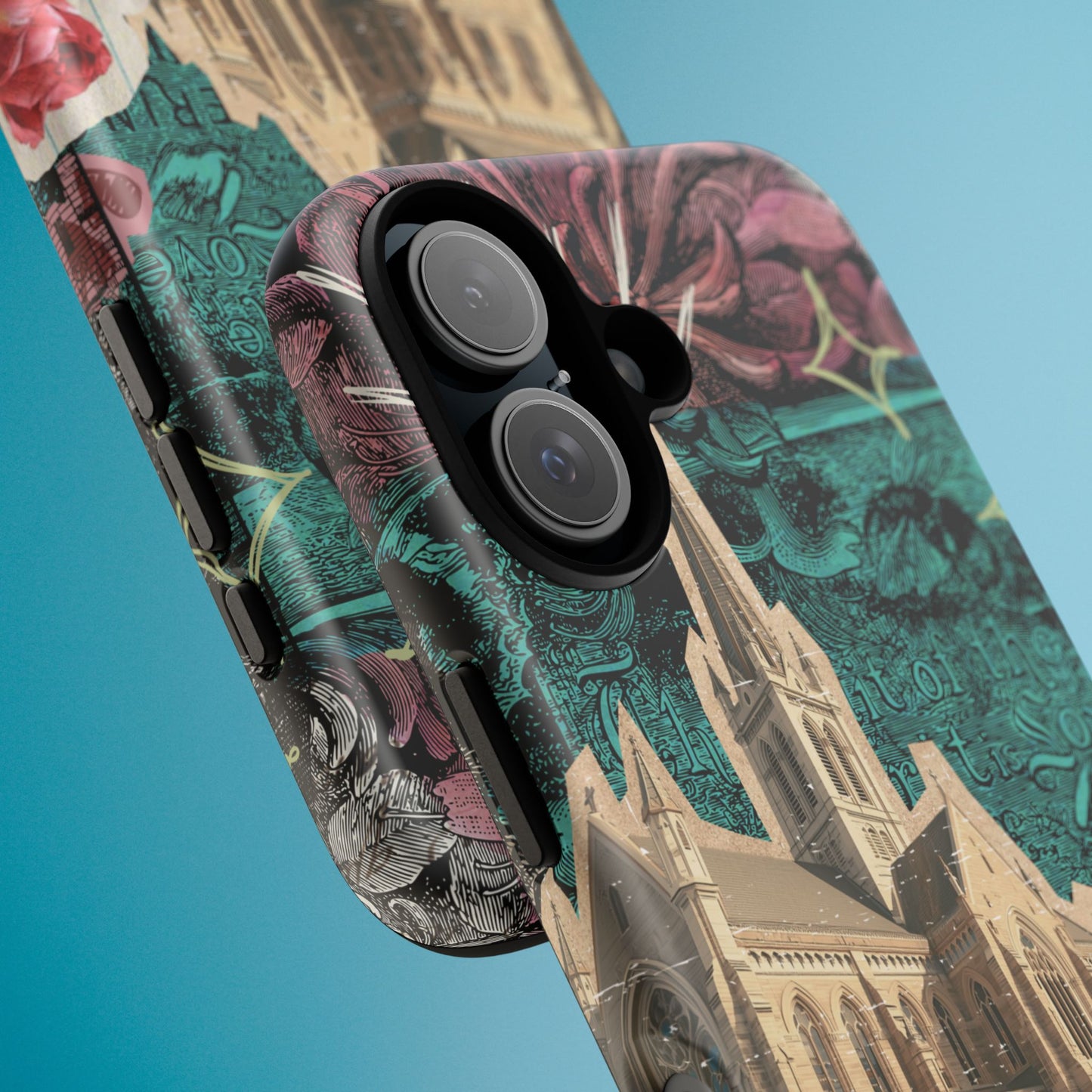 Gothic Cathedral Phone Case, Dark Academia Aesthetic, Fall Floral Art iPhone Samsung Pixel Cover, Scrapbook Vintage Phone Case Design