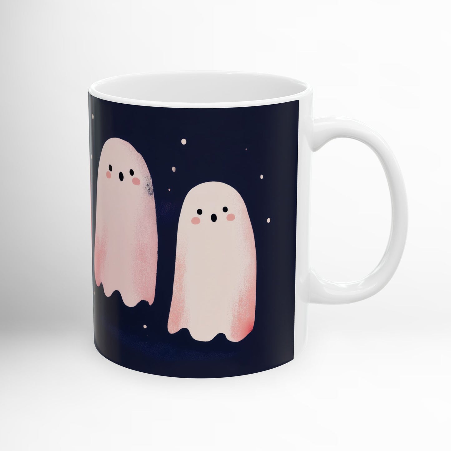 Cute Ghosts Mug Pastel Halloween Ceramic Coffee Cup, Kawaii Spooky Season Drinkware, Ghost Lover Gift 11oz & 15oz