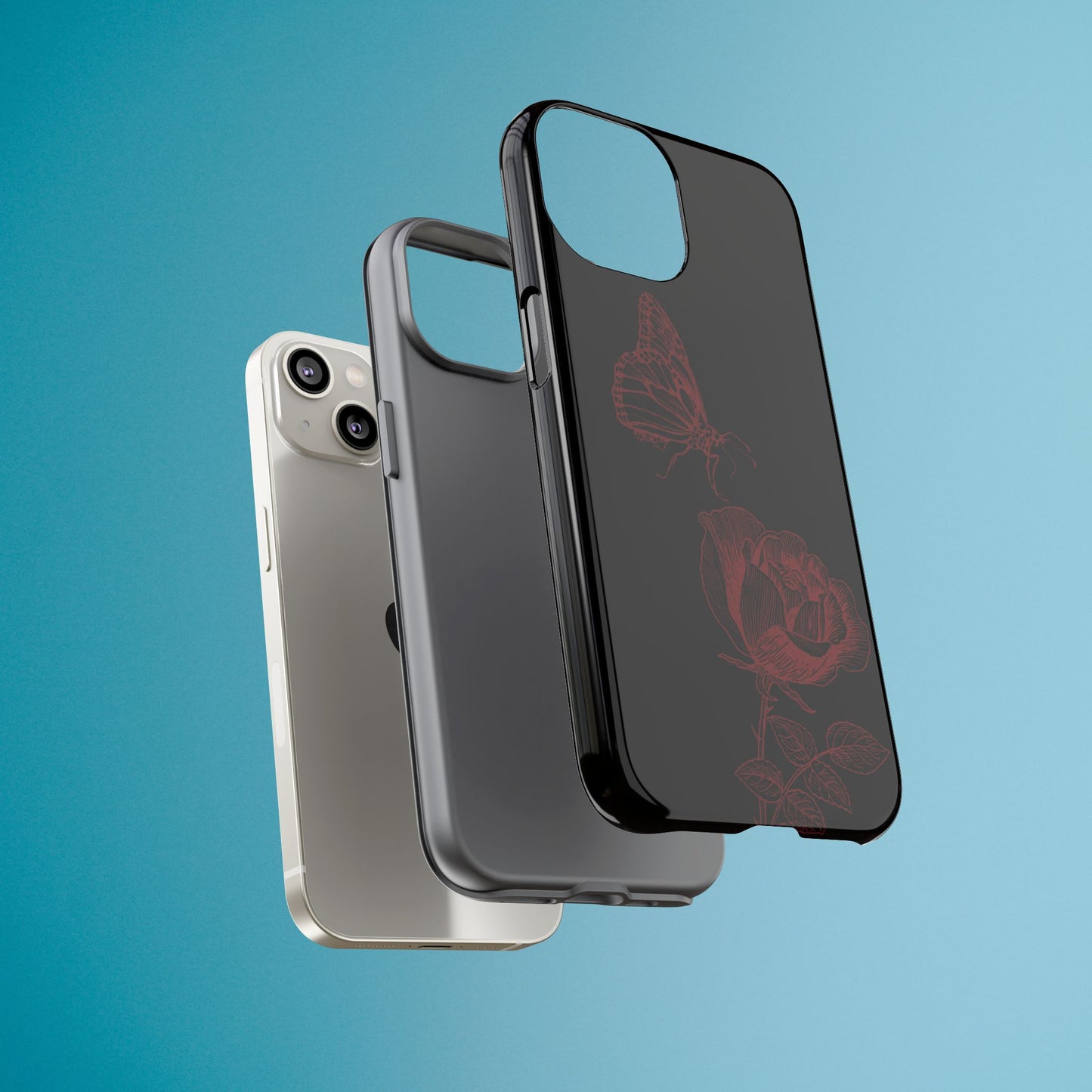 Black Rose and Butterfly Phone Case - Dark Academia Aesthetic Gothic iPhone, Galaxy and Pixel Cover