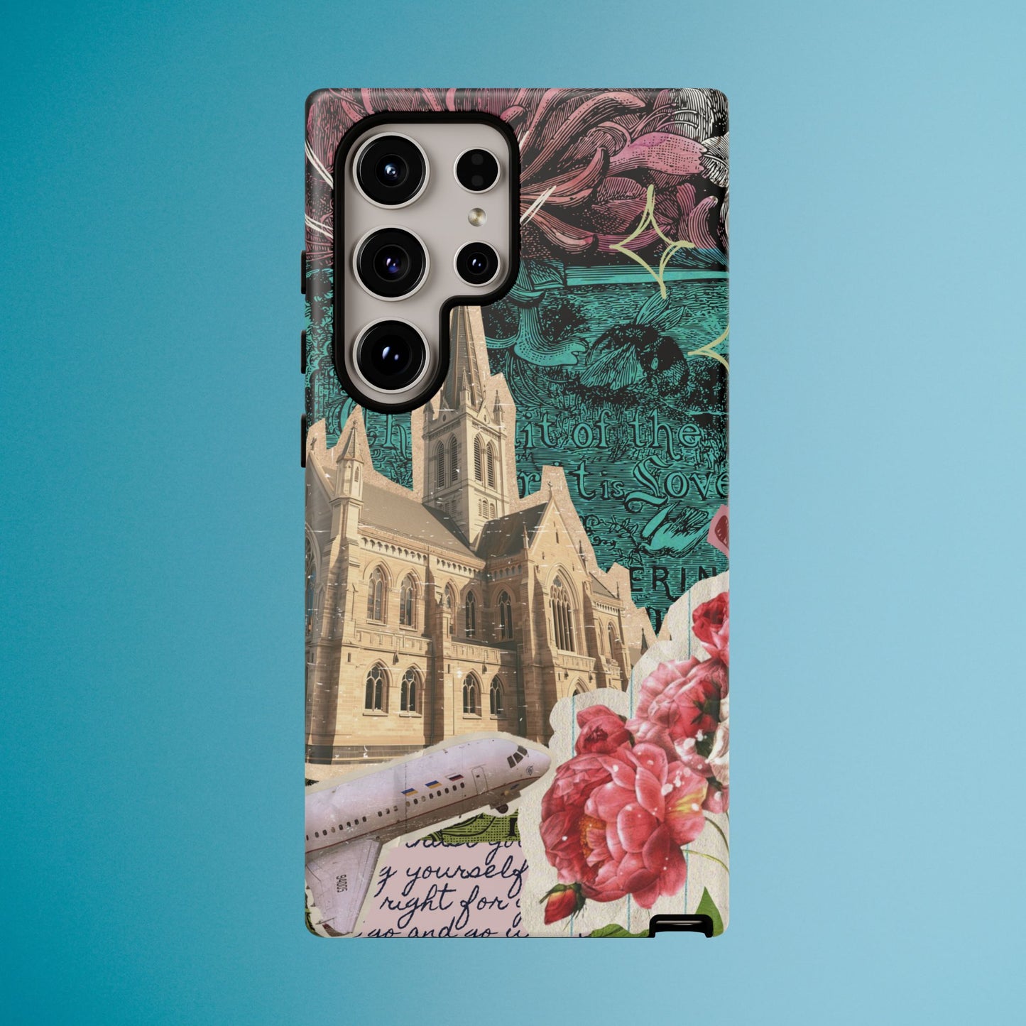 Gothic Cathedral Phone Case, Dark Academia Aesthetic, Fall Floral Art iPhone Samsung Pixel Cover, Scrapbook Vintage Phone Case Design