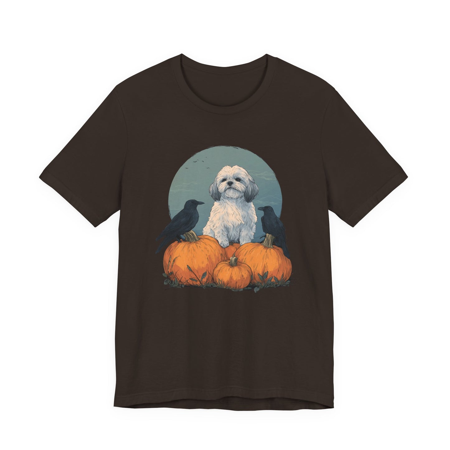 Shih Tzu T-Shirt Fall Dog & Crow Tee, Pumpkin Pet Shirt, Halloween Dog Lover Gift, Autumn Casual Top, Cute Unisex Dog Apparel