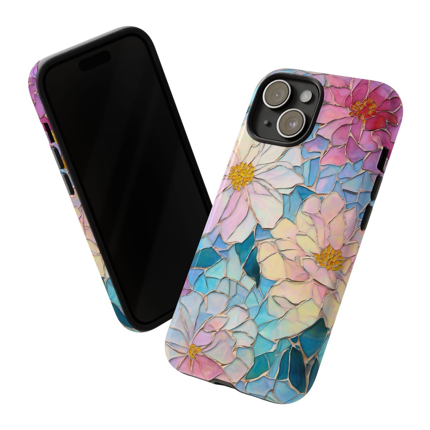 Floral Mosaic Phone Case, Colorful Flower Art Cover, Protective iPhone Samsung Pixel Case, New Phone Accessory, Gift for Friend