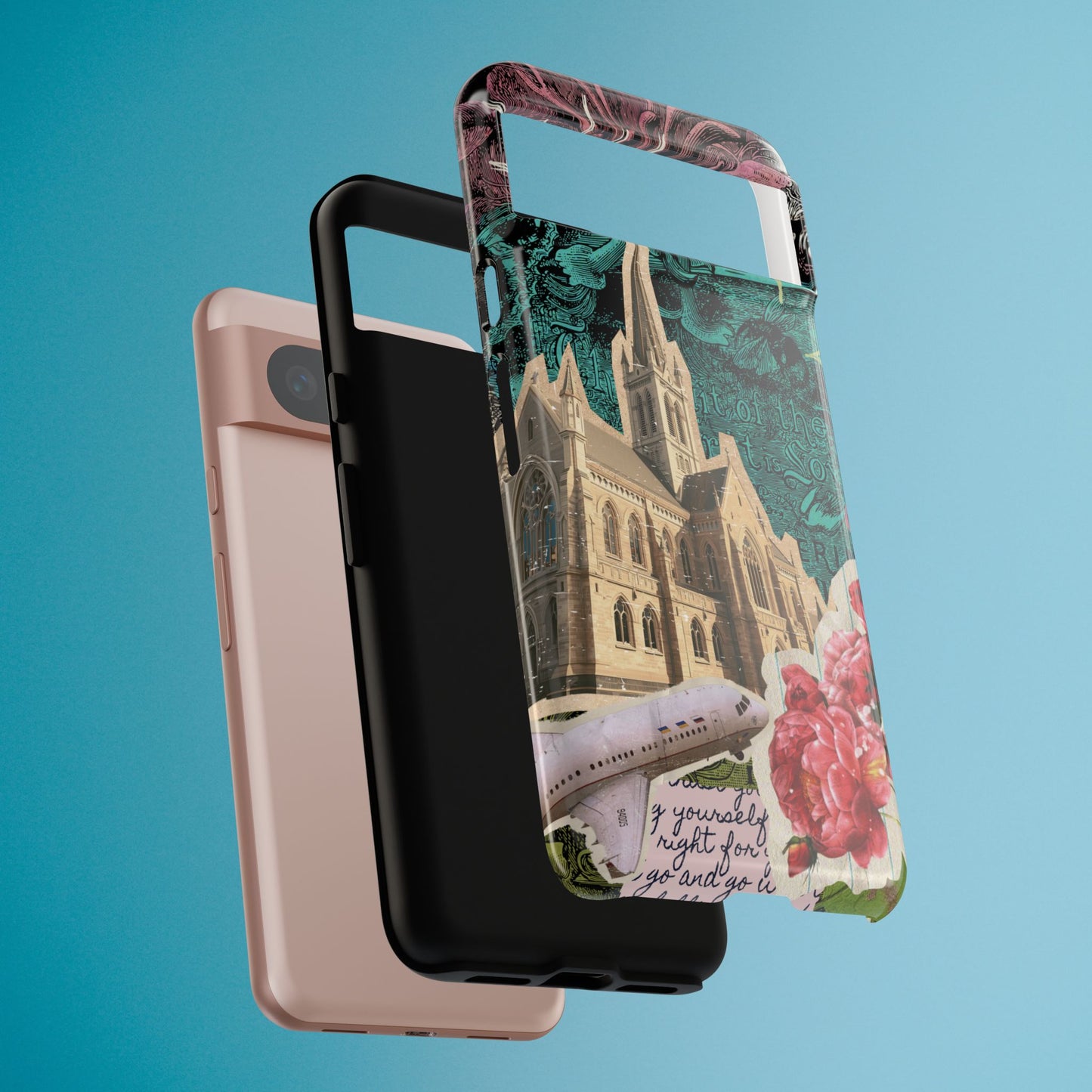 Gothic Cathedral Phone Case, Dark Academia Aesthetic, Fall Floral Art iPhone Samsung Pixel Cover, Scrapbook Vintage Phone Case Design